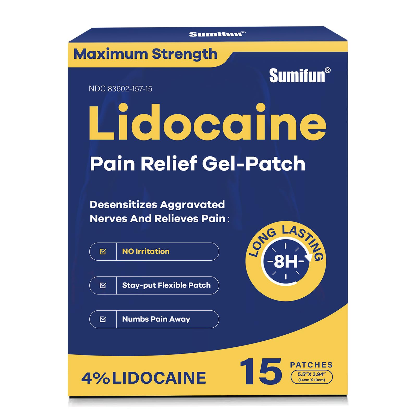 Sumifun 4% Lidocaine Pain Relief Patches 15 Counts Maximum Strength Numbing Gel Patch for Back Knee Neck Joint Ache Muscle Soreness Topical Analgesic Sumifun buy supplements canada