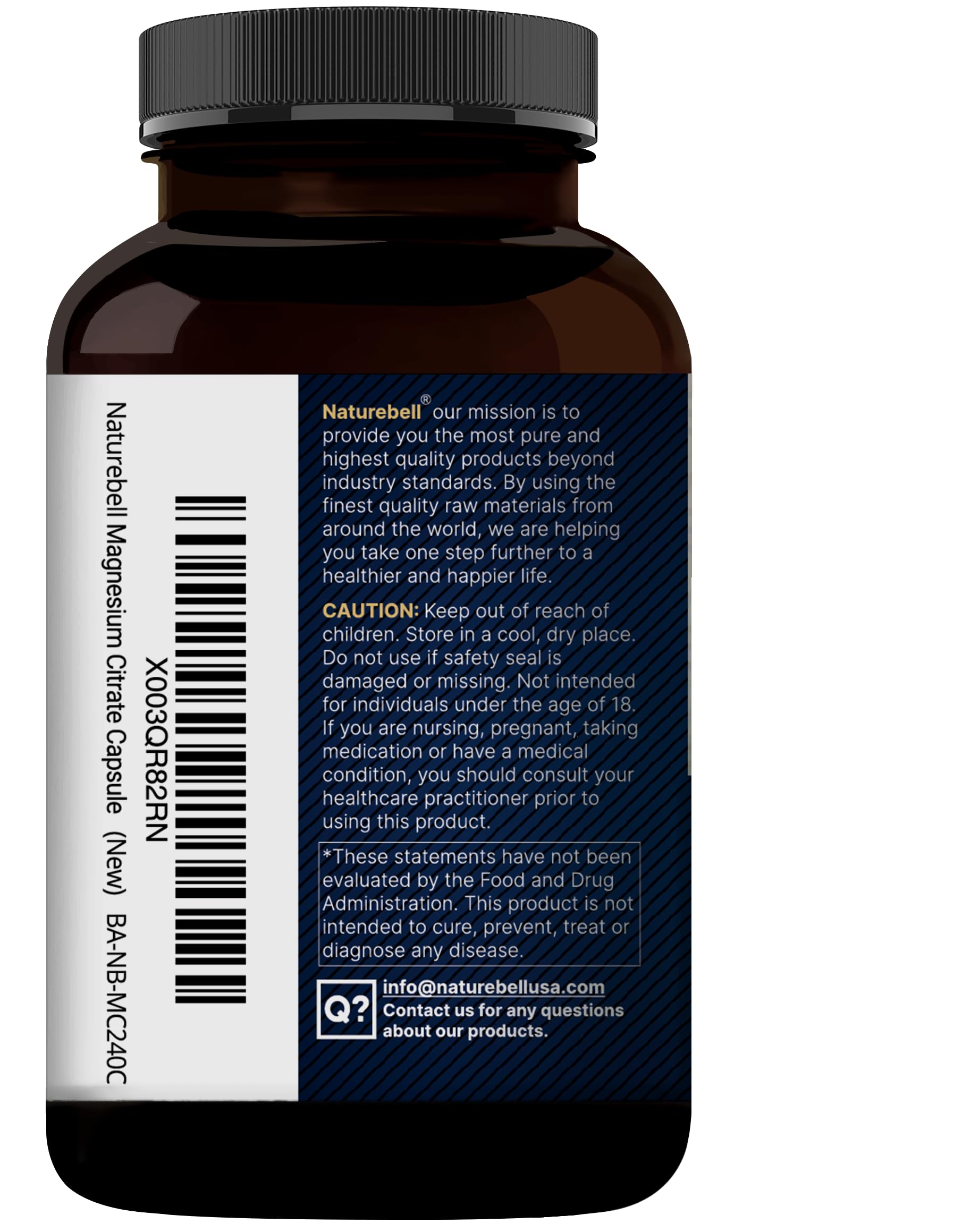 NatureBell Pure Magnesium Citrate 500mg per 3 Capsules Serving Size, 240 Capsules per Bottle NatureBell buy supplements canada