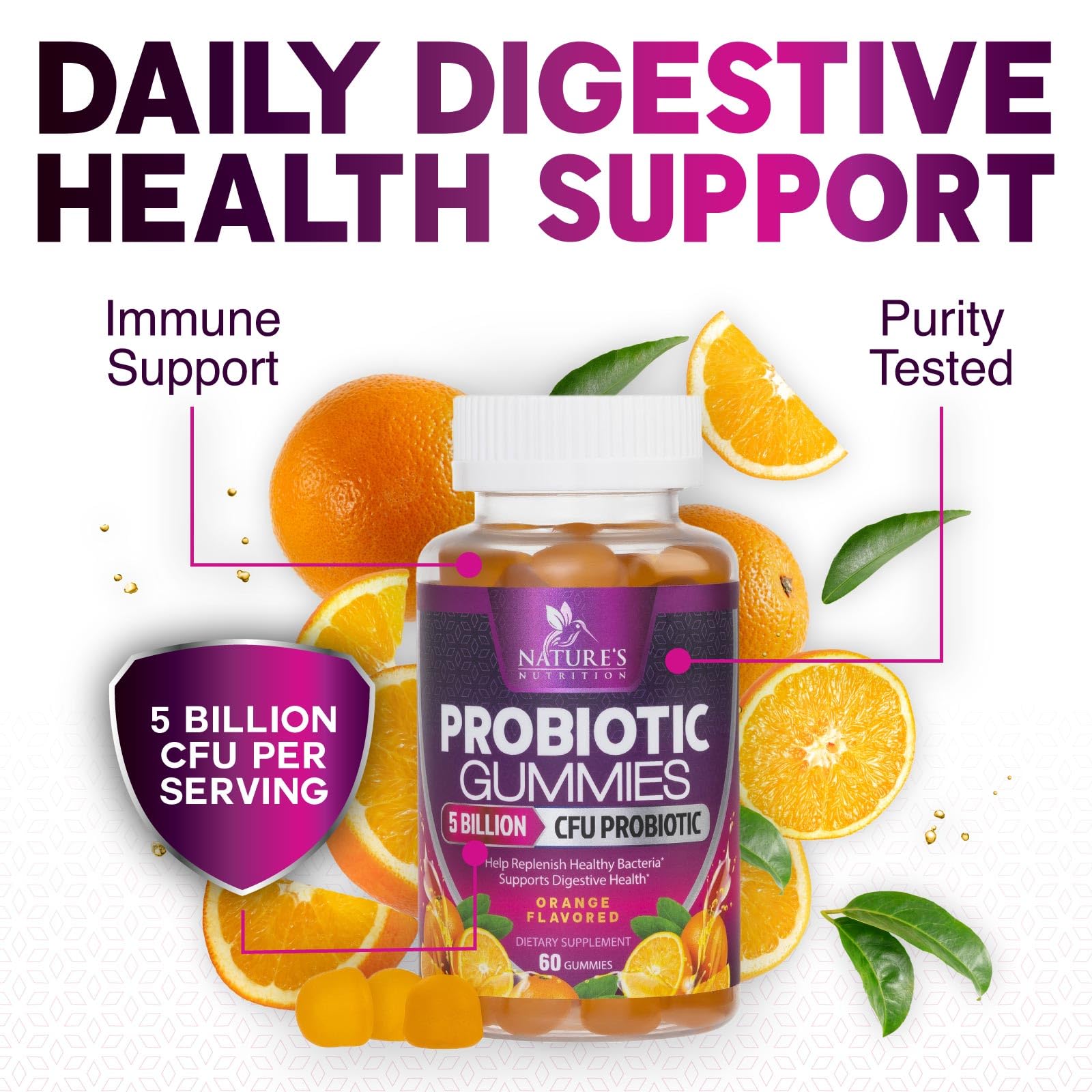 Probiotics for Digestive Health Gummies - 6 Unique Strains for Daily Immune Support & Gut Health, Supports Constipation, Gas & Bloating - Best Probiotic Supplement Nature's Nutrition buy supplements canada