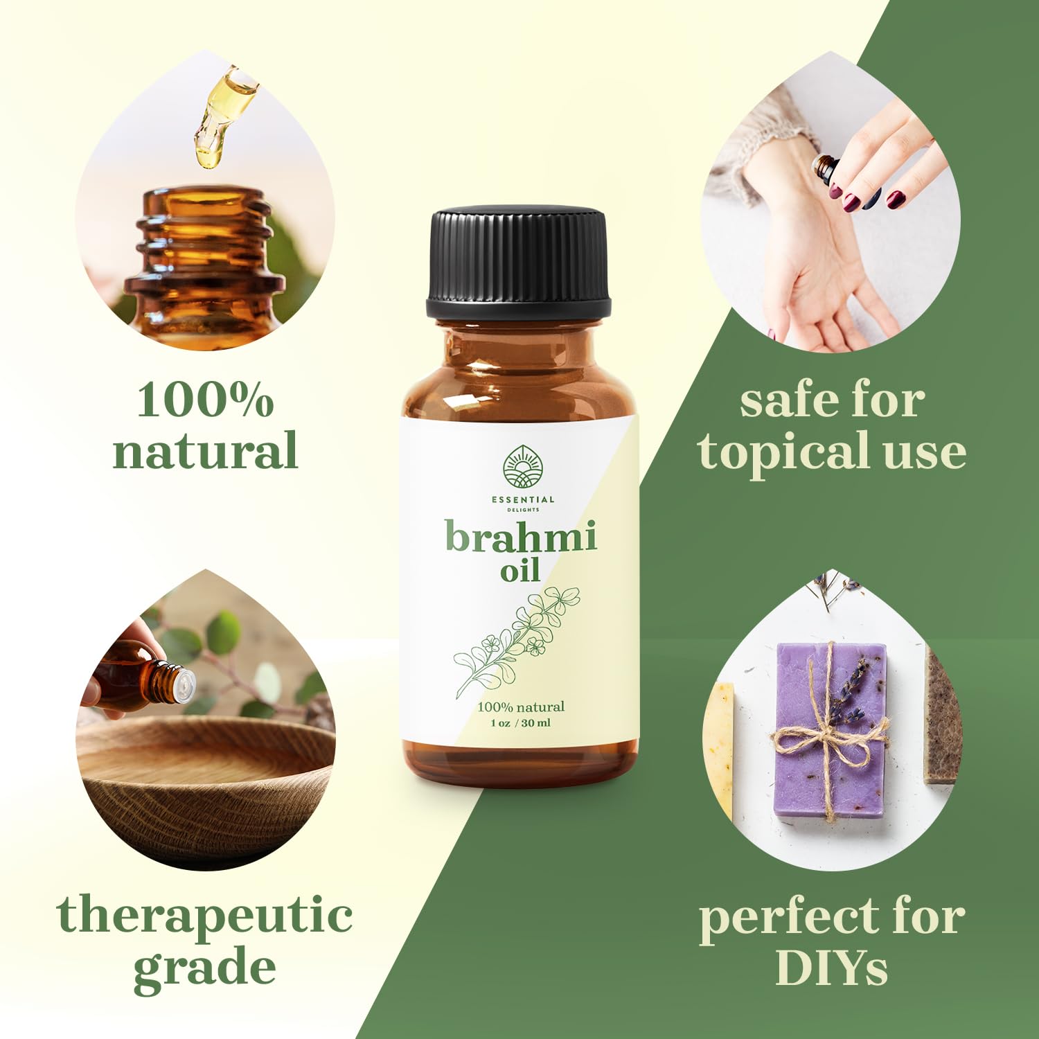 Essential Delights Brahmi Oil - Premium Undiluted Carrier Oil (1 oz) | for Skin, Face, Body, Hair Revitalization Essential Delights buy supplements canada
