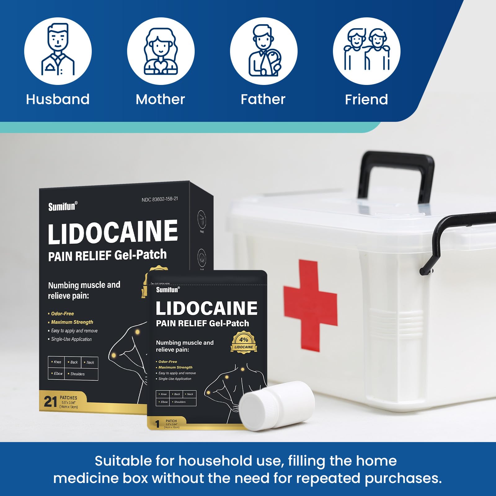 Sumifun 4% Lidocaine Patches,Maximum Strength Pain Relieving Patch Back, Shoulder, Joints, Knee Pain Relief and Muscle Soreness - 8 Hour Pain Relief (21 Count(Pack of 1)) Sumifun buy supplements canada