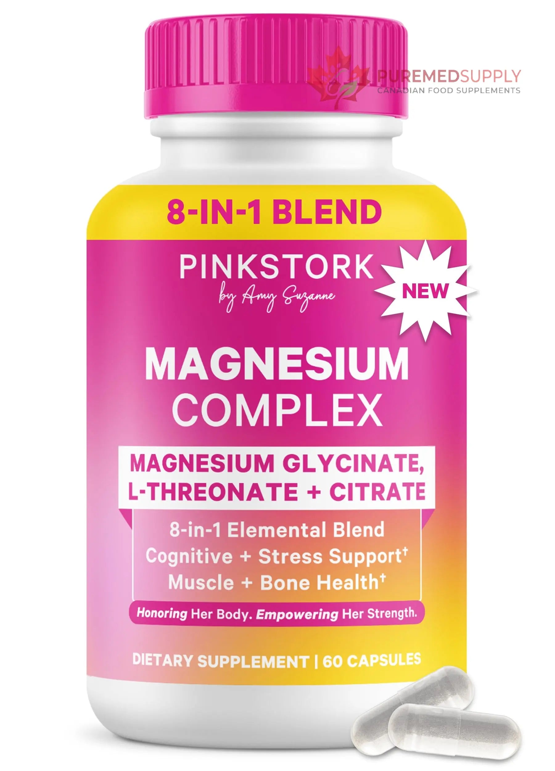 Pink Stork Magnesium Complex for Women - 8 Forms Including Glycinate, Malate, Citrate & L-Threonate - Stress, Sleep, Muscle & Hormone Support - 400 mg Elemental Magnesium - 60 Vegan Capsules Pink Stork buy supplements canada