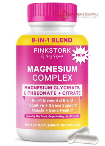 Pink Stork Magnesium Complex for Women - 8 Forms Including Glycinate, Malate, Citrate & L-Threonate - Stress, Sleep, Muscle & Hormone Support - 400 mg Elemental Magnesium - 60 Vegan Capsules Pink Stork buy supplements canada