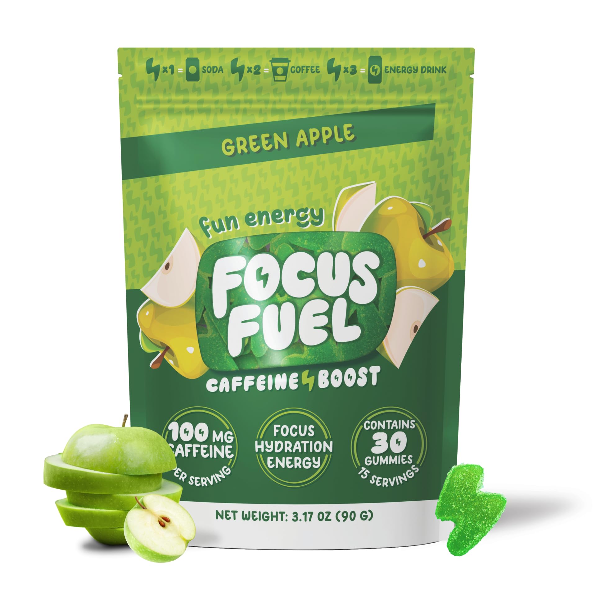 FocusFuel Energy Chews – Green Apple Flavor (15 Servings) – 100mg Caffeine + B12, Magnesium, Alpha GPC – Boost Focus & Energy – No Crash or Jitters FocusFuel buy supplements canada