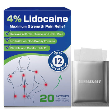 Uposiut 4% Lidocaine Patches - 20 Count Maximum Strength Lidocaine Patches, 10 Packs of 2 Patches for Muscle Pain Relief in The Neck, Shoulders, Back, Knees, and Anks, 12 Hour Pain Relief-012345 Uposiut buy supplements canada