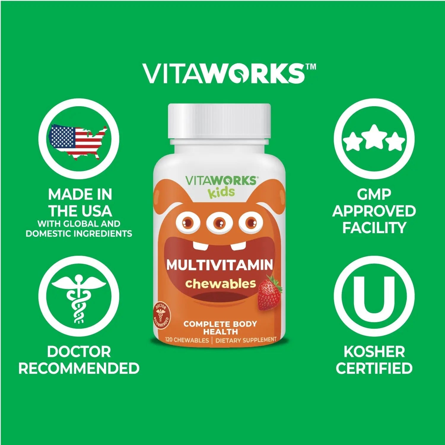 VitaWorks Kids Multivitamin with Iron & Minerals Chewable Tablets - Mixed Fruit Flavor - Vegetarian, GMO-Free, Nut Free VitaWorks buy supplements canada