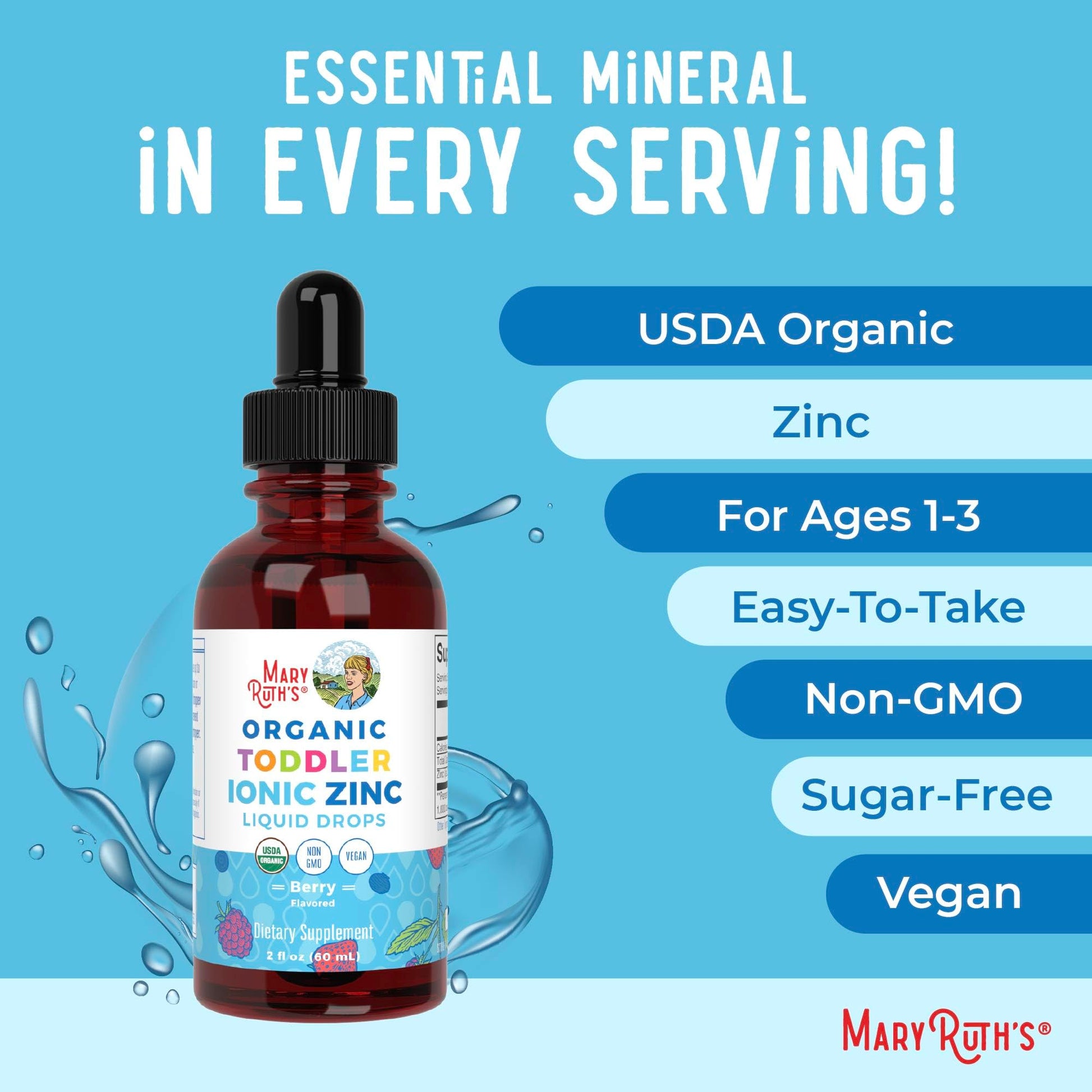 MaryRuth Organics USDA Toddler Liquid Drops | Zinc Sulfate | Immune Support Supplement| Skin Health | Vegan | Formulated for Ages 1-3 | Delicious Berry Flavor | 1 Month Supply | 2 Fl Oz MARYRUTH'S buy supplements canada