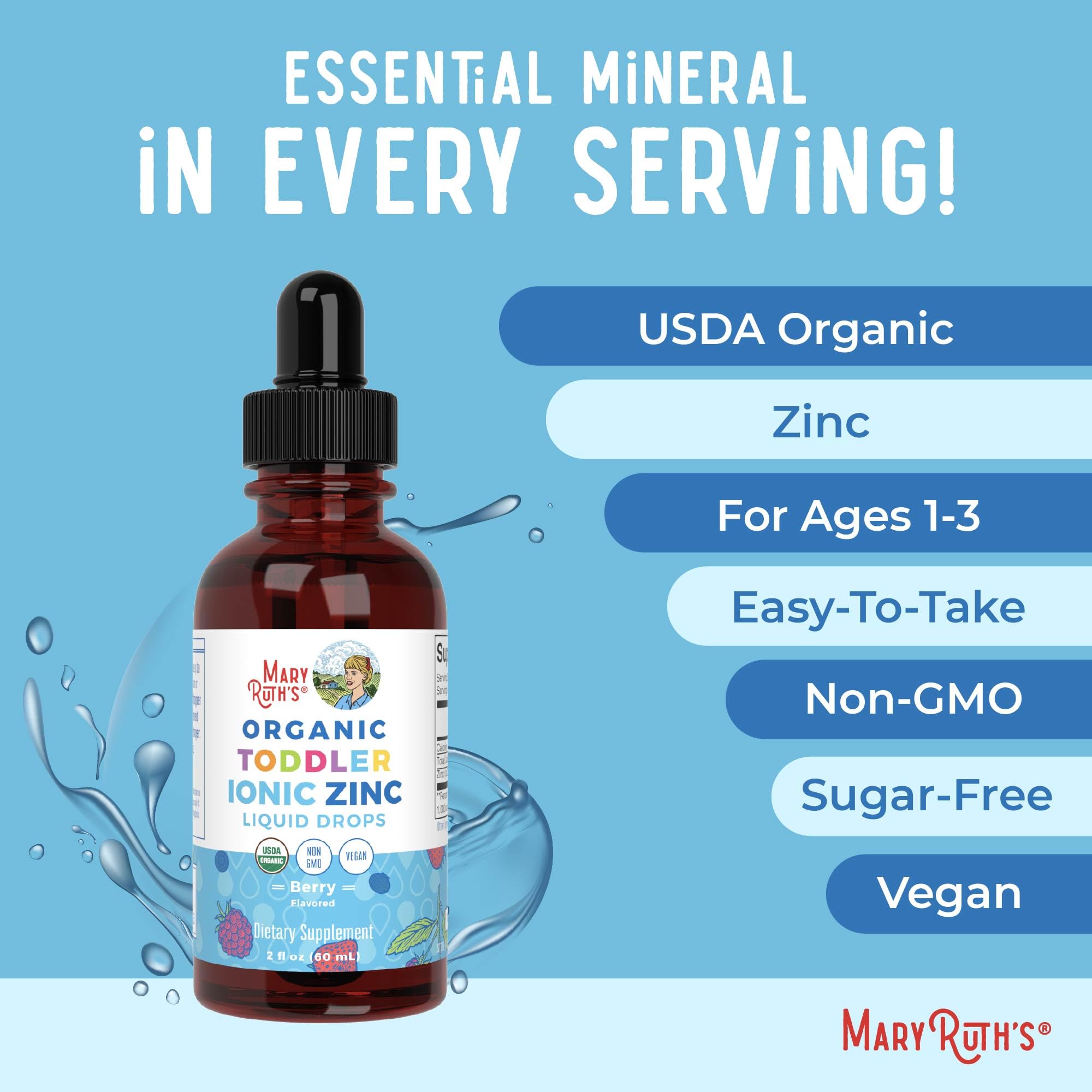 MaryRuth Organics USDA Toddler Liquid Drops | Zinc Sulfate | Immune Support Supplement| Skin Health | Vegan | Formulated for Ages 1-3 | Delicious Berry Flavor | 1 Month Supply | 2 Fl Oz MARYRUTH'S buy supplements canada