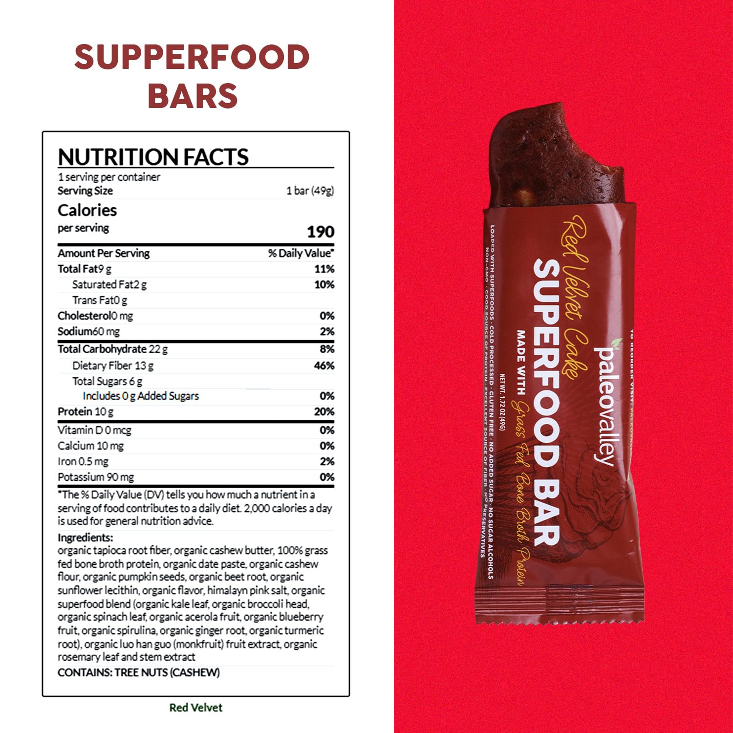 Paleovalley Superfood Bars – Red Velvet– 10 Pack – 9g Protein per Bar – Gluten-Free, Grain-Free, Paleo, Non-GMO – On-the-Go Snack Paleovalley buy supplements canada