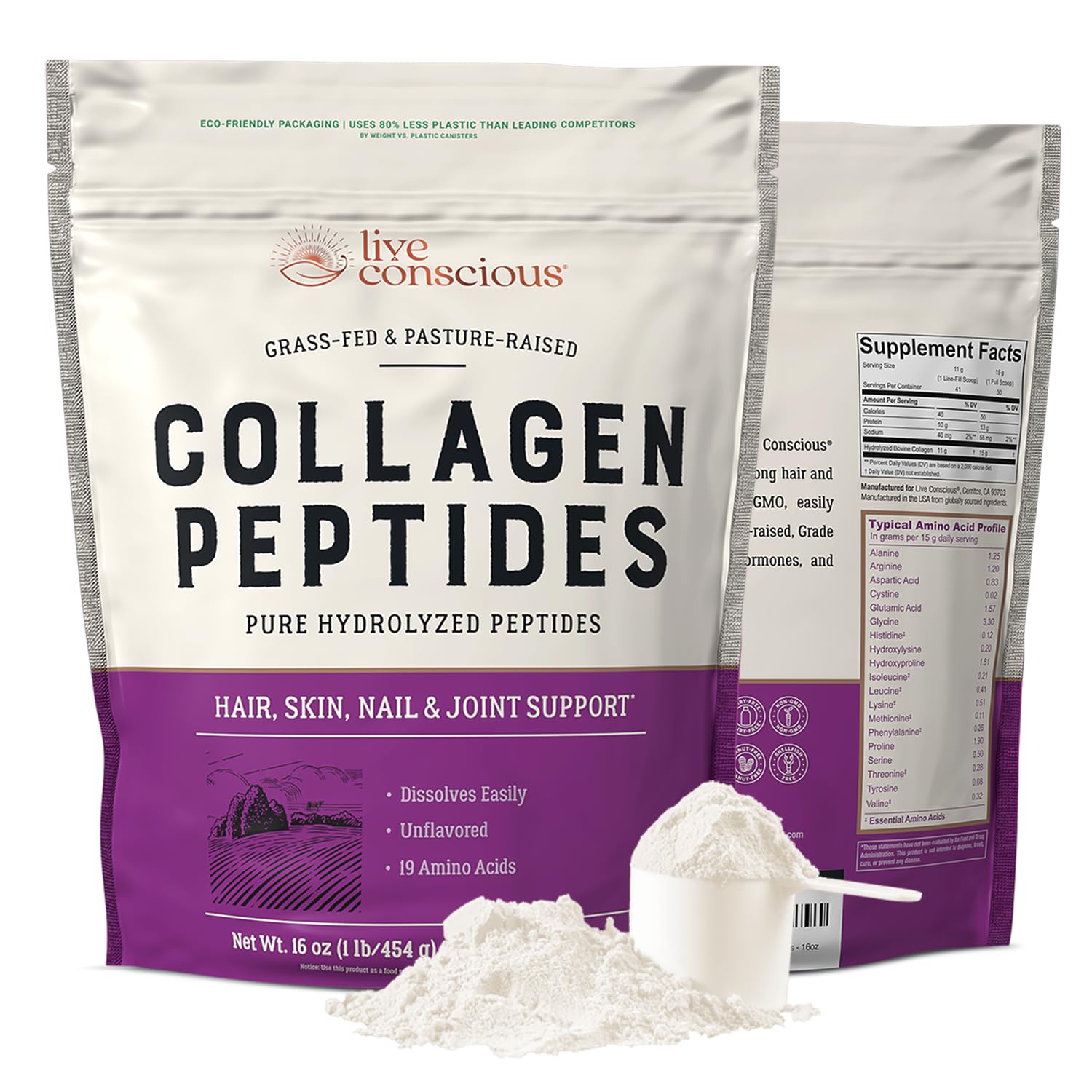Live Conscious Collagen Peptides Powder - Naturally-Sourced Hydrolyzed Collagen Powder - Hair, Skin, Nail, and Joint Support - Type I & III Grass-Fed Collagen Live Conscious buy supplements canada