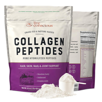 Live Conscious Collagen Peptides Powder - Naturally-Sourced Hydrolyzed Collagen Powder - Hair, Skin, Nail, and Joint Support - Type I & III Grass-Fed Collagen Live Conscious buy supplements canada