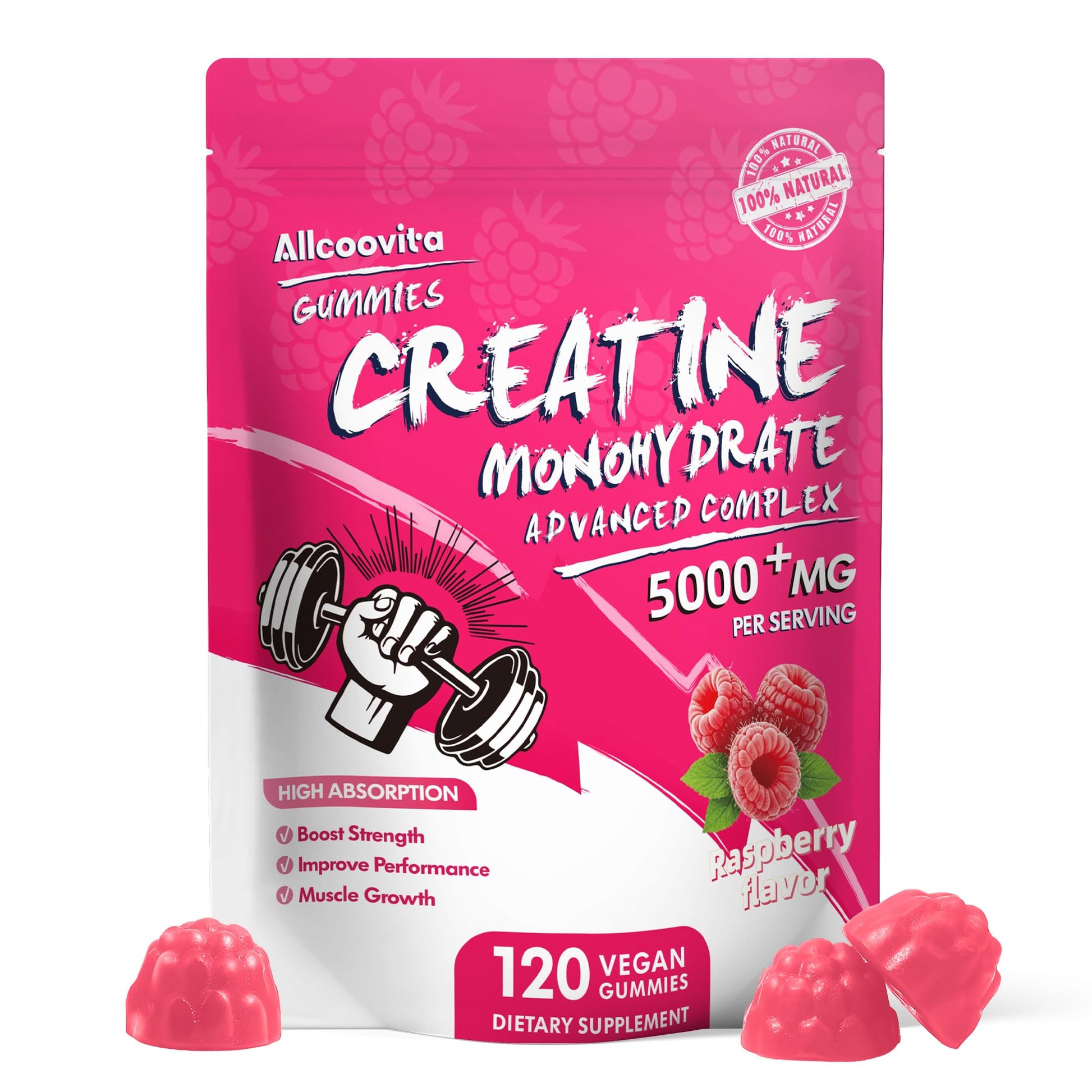 NSF Certified Creatine Gummy - Creatine Monohydrate Gummies 5000mg for Men & Women -120 Gummies Advanced Formula, Muscle Strength, Muscle Builder, Energy Boost, Pre-Workout Supplement-Raspberry Allcoovita buy supplements canada