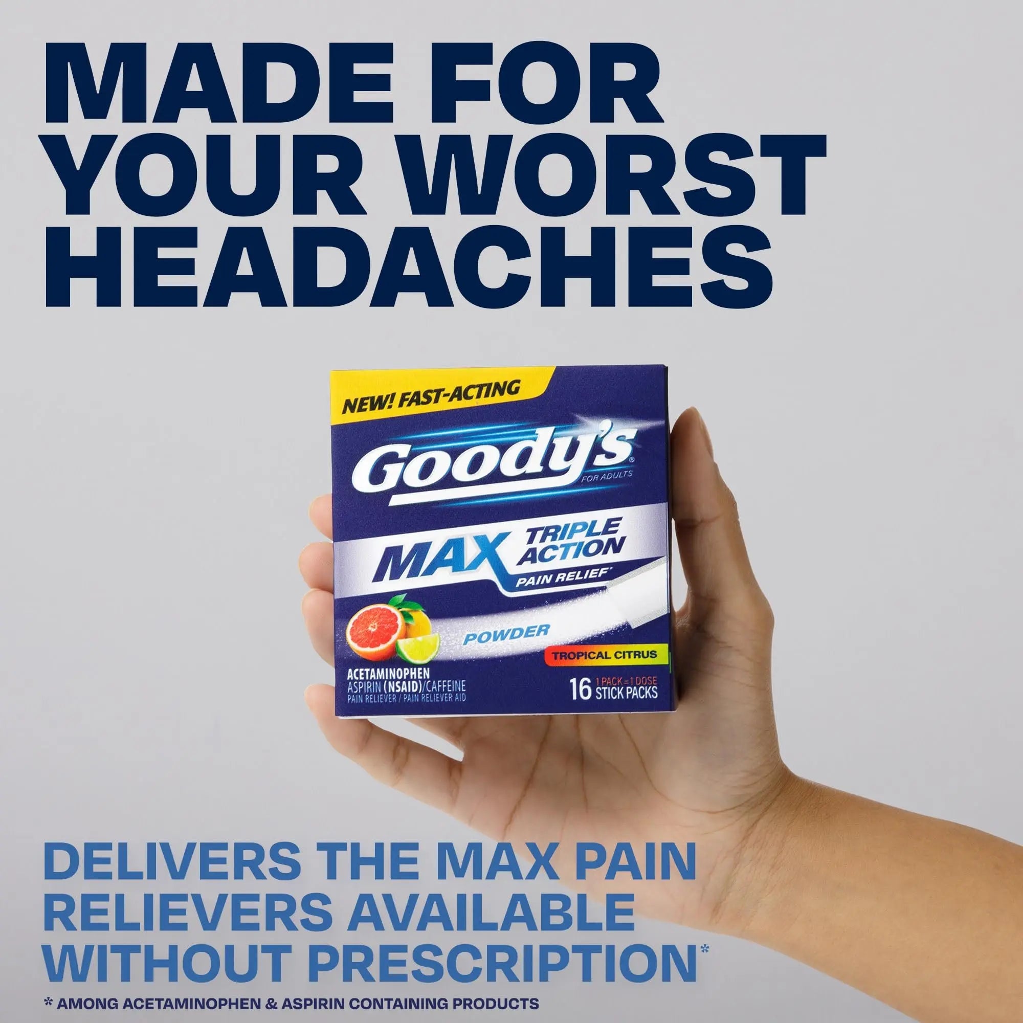 Goody’s Max Triple Action Pain Relief – Headache Relief Powder with Acetaminophen, Aspirin & Caffeine for Fast, Effective Relief of Tough Headaches, Tropical Citrus, 16 Count Goody's buy supplements canada