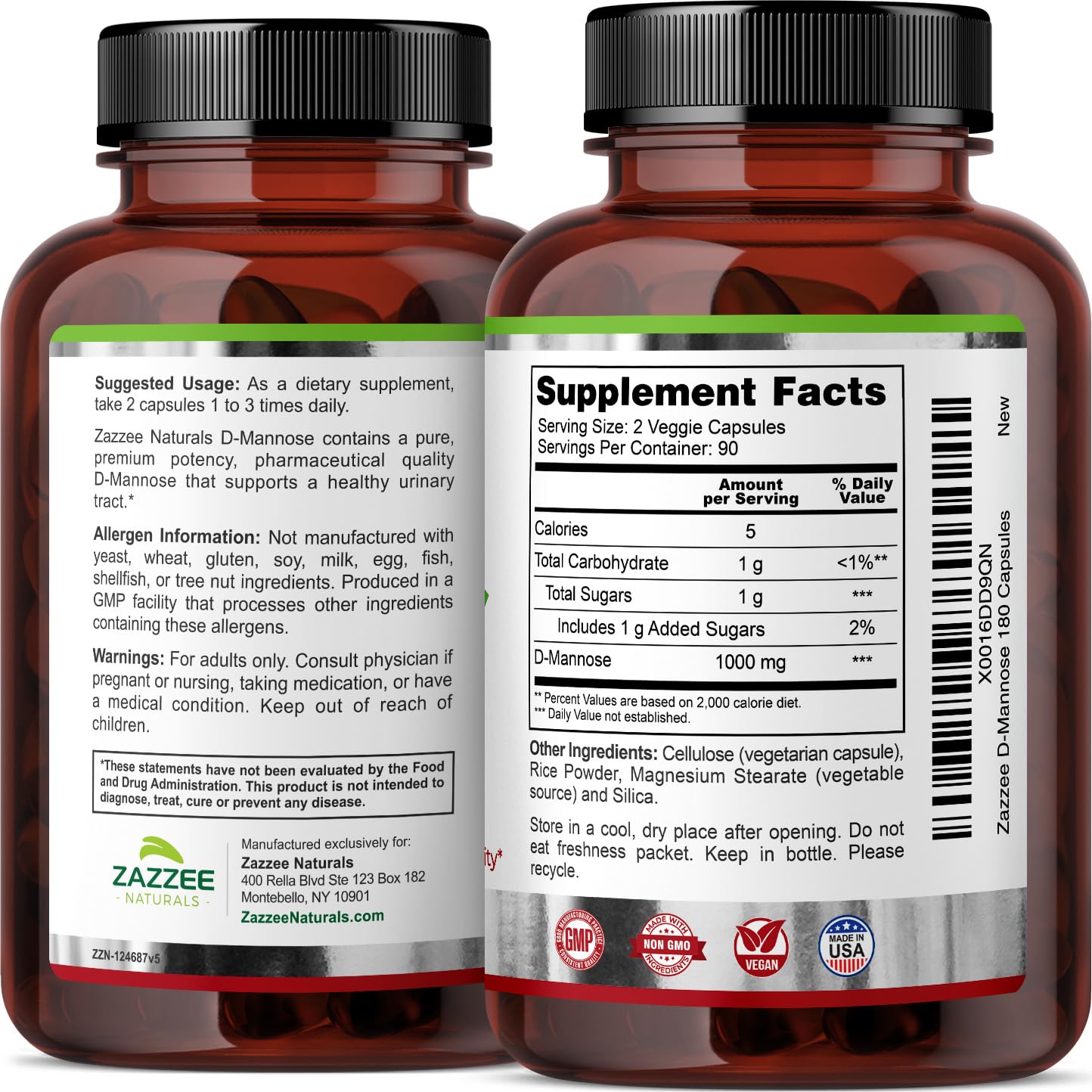 Zazzee D-Mannose, 1000 mg per Serving, 180 Vegan Capsules, 3 Month Supply, Potent Zazzee buy supplements canada