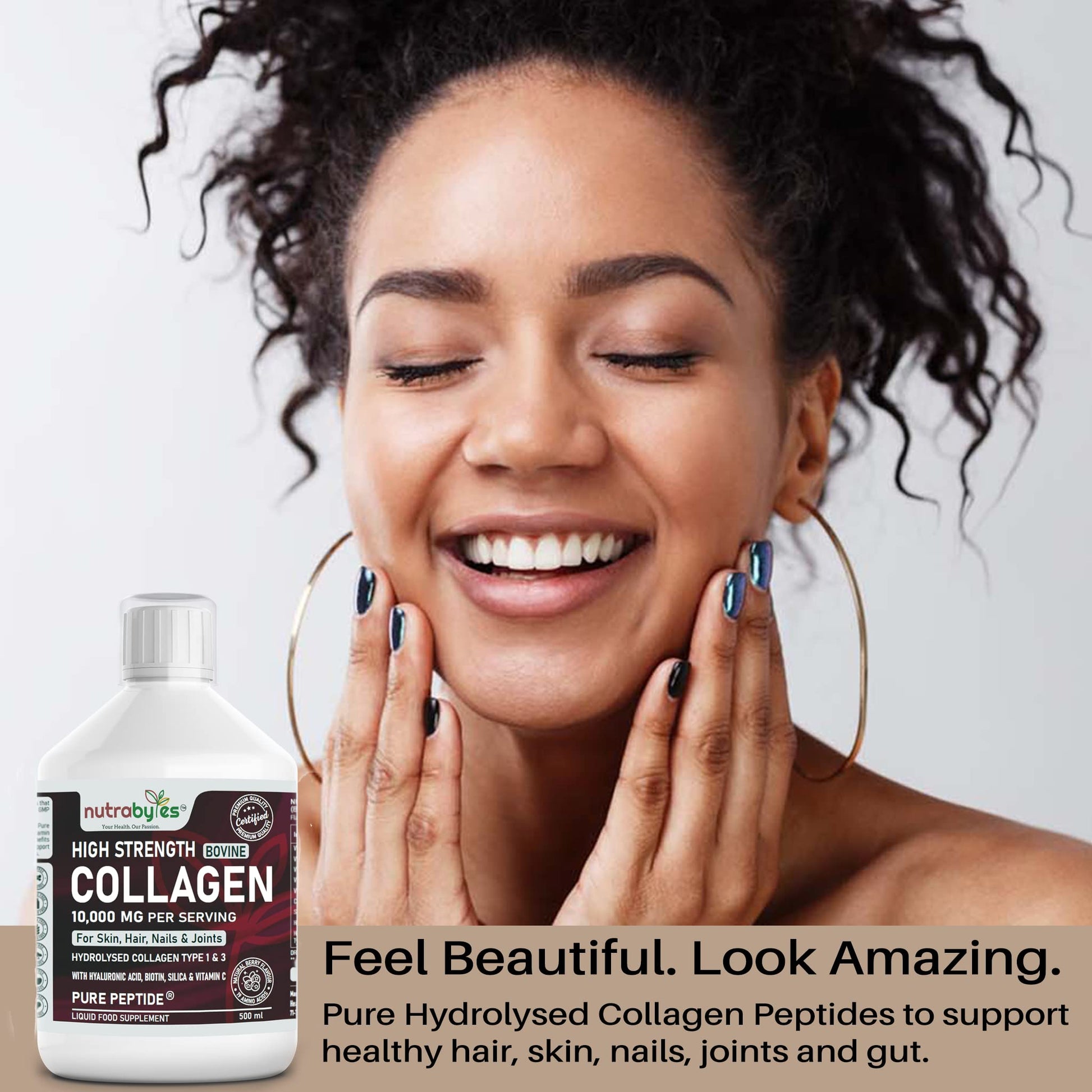 Collagen Liquid 10000mg, Hydrolysed Peptides | Hyaluronic Acid, Biotin, Silica, Vitamin C, Vitamin B12 NUTRABYTES buy supplements canada