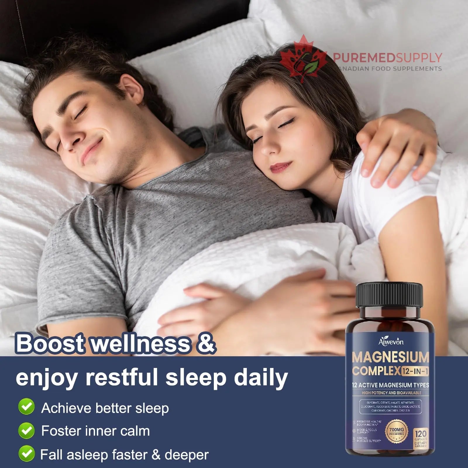 Magnesium Complex 700mg, 12 in 1 Magnesium Supplement with Glycinate, Citrate, Malate, Oxide, Taurate & Orotate, High Absorption Magnesium for Sleep, Muscle, Nerve & Heart Support, Vegan, 120 Capsules Aiwevon buy supplements canada