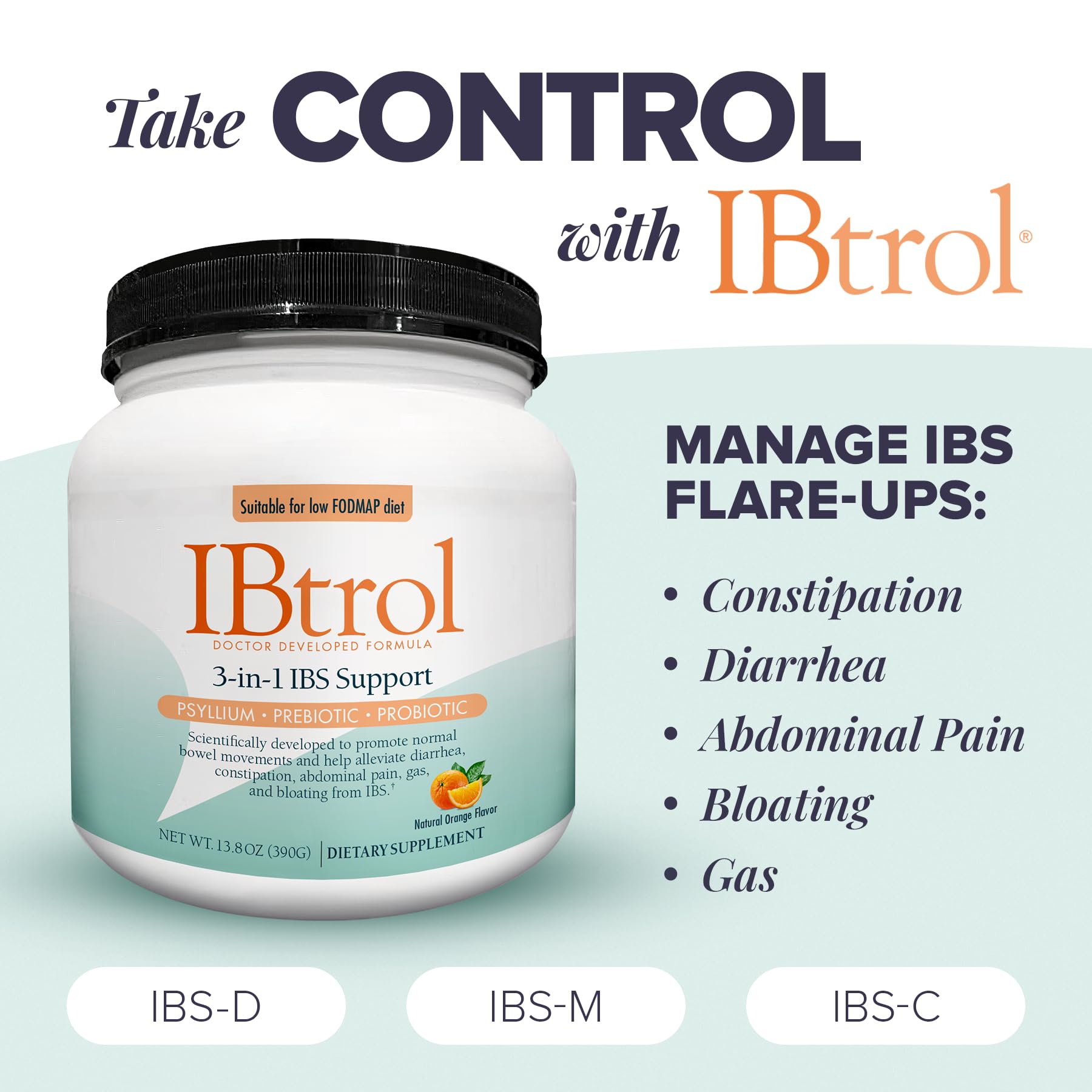 IBtrol® 3–in–1 IBS Gut Health Supplement with Psyllium, Prebiotic and Probiotics, Manages IBS Symptoms, Gas, Bloating, Diarrhea, Constipation, Abdominal Pain 60 Servings (Natural Orange Flavor) Medtrition buy supplements canada