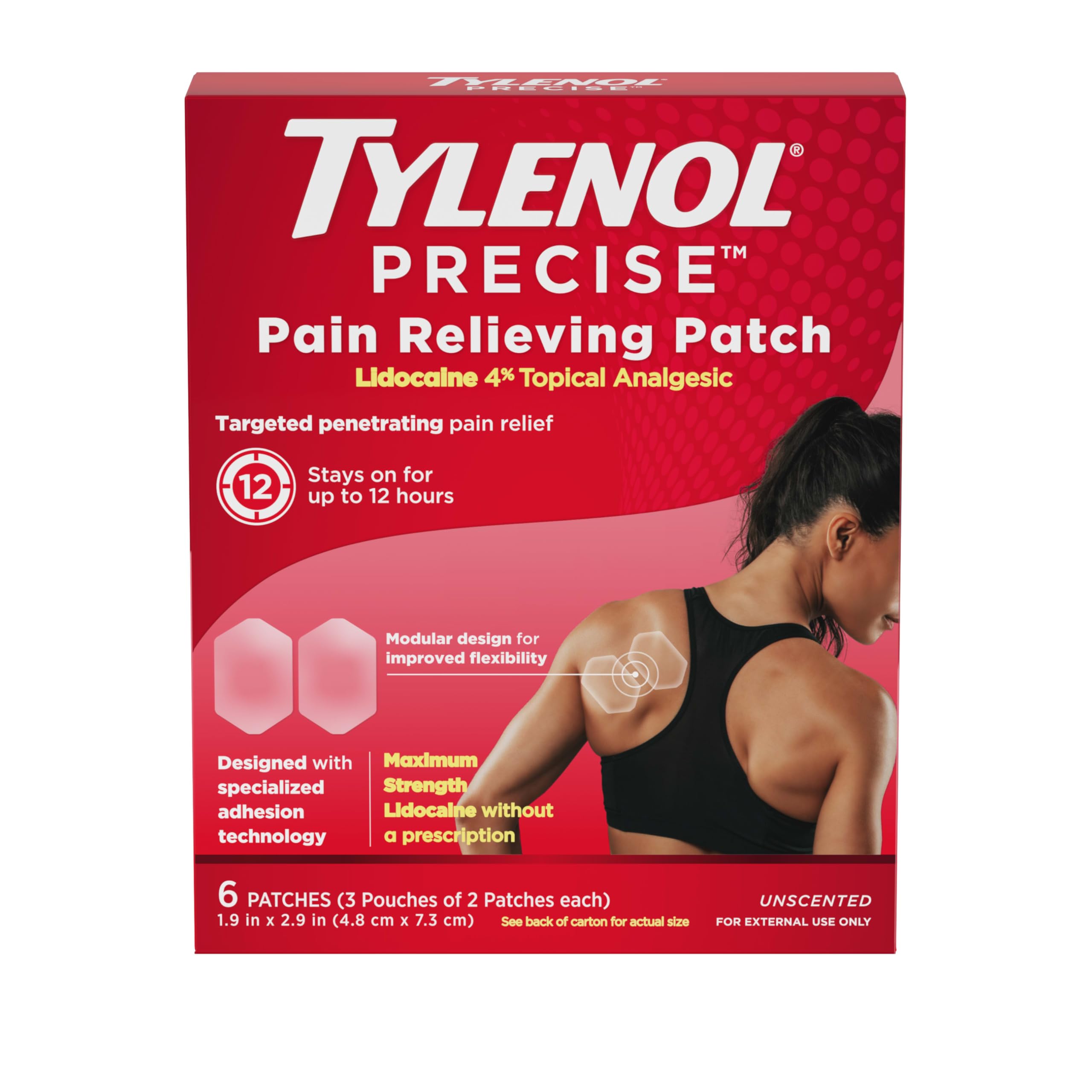 Tylenol Precise Pain Relieving Patches, Topical Analgesic Patches + Maximum OTC Strength Lidocaine Penetrates, Targeted Relief Ideal for Shoulder, Back & Knee Pain, Unscented, 3 x 2 ct Tylenol buy supplements canada