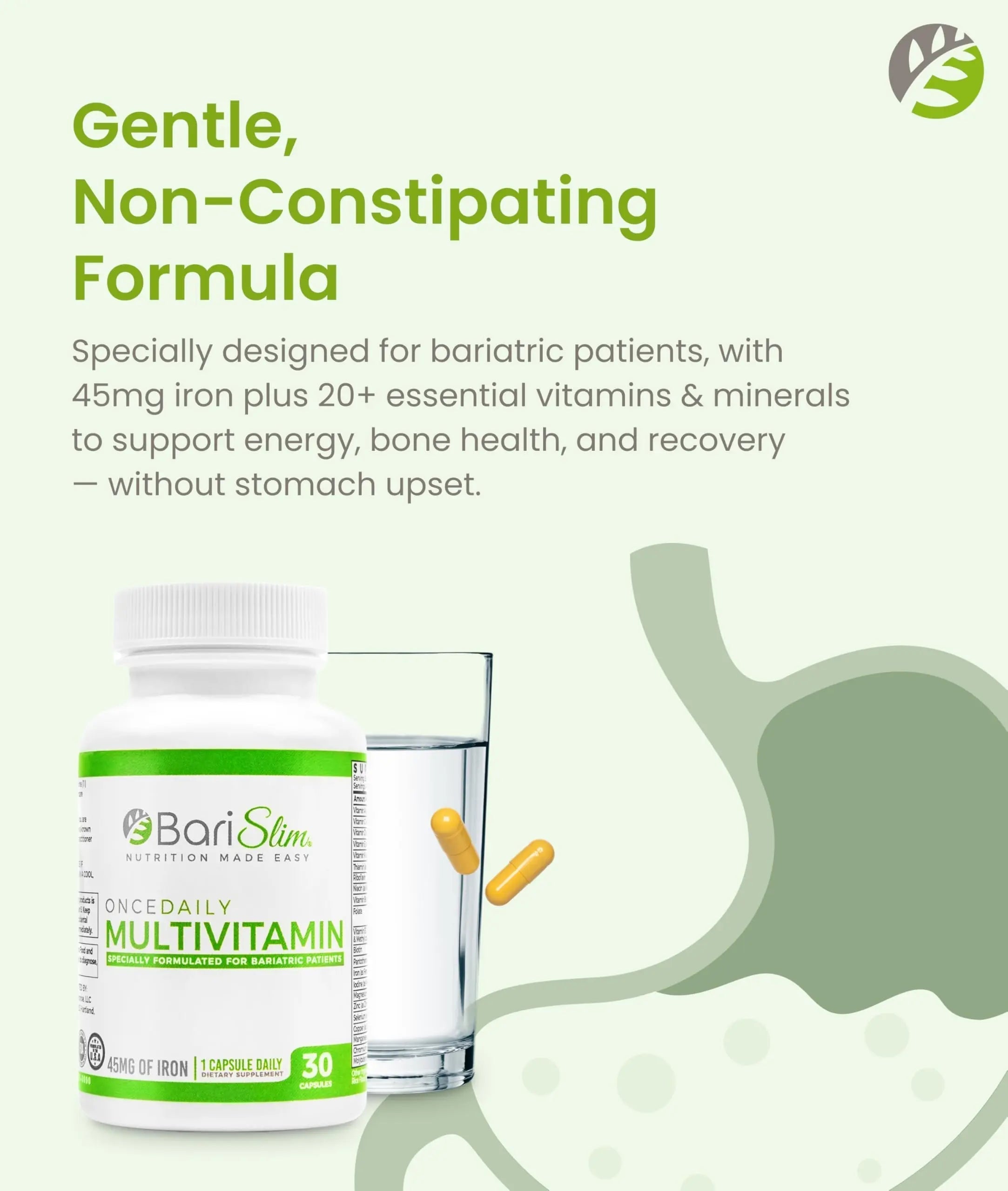 BariSlim Once Daily Bariatric Multivitamin Capsule - 45mg of Iron - Bariatric Vitamin & Supplement for Post Bariatric Surgery Including Gastric Bypass & Gastric Sleeve | 90 Day Supply BariSlim buy supplements canada