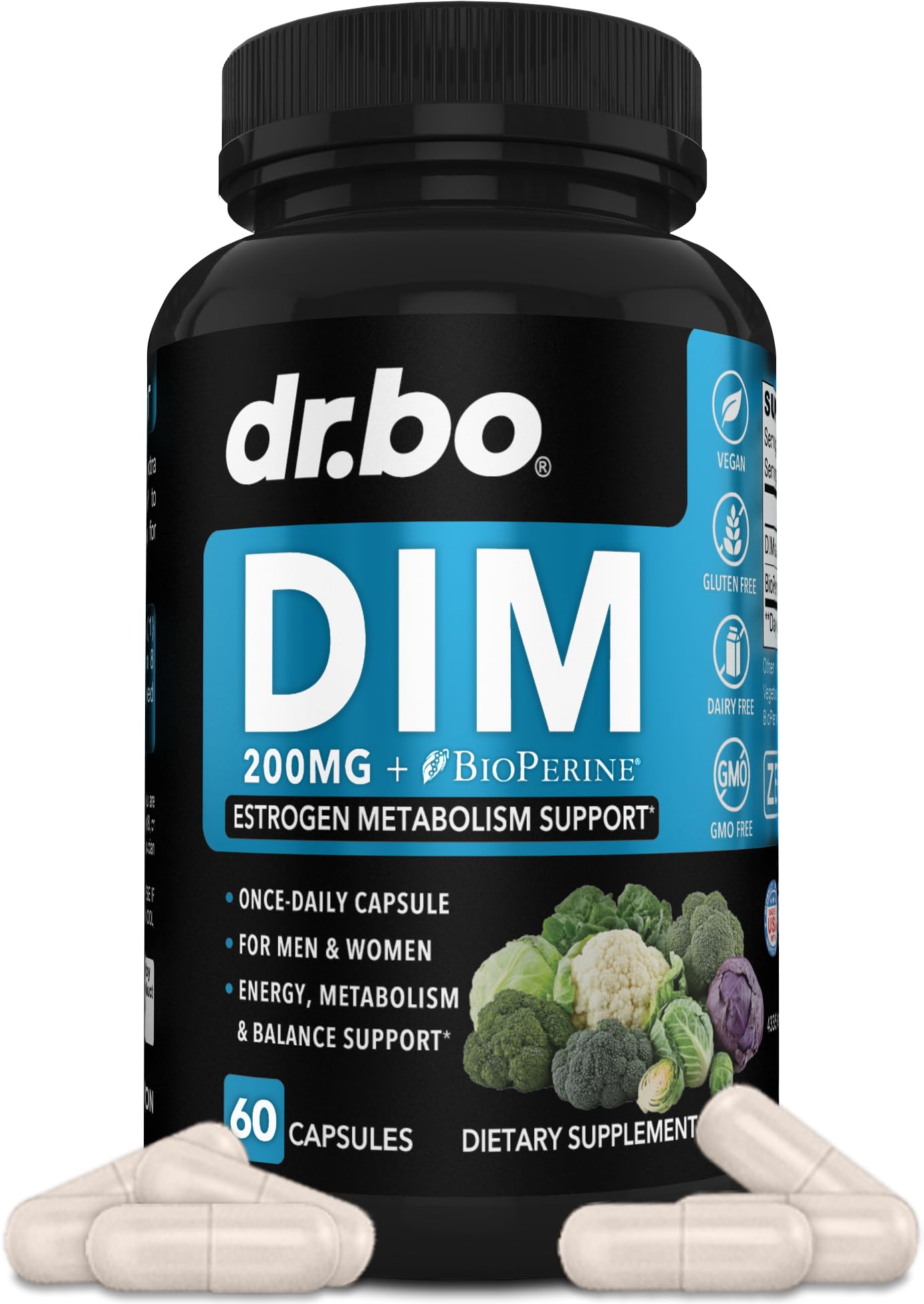 DIM Supplement for Women & Men 200mg - Androgen Estrogen Blocker for Men & Women, Hormonal Acne Pills, Hormone Balance, Menopause Support, Diindolylmethane DIM Supplement Plus BioPerine - 60 Capsules DR. BO buy supplements canada