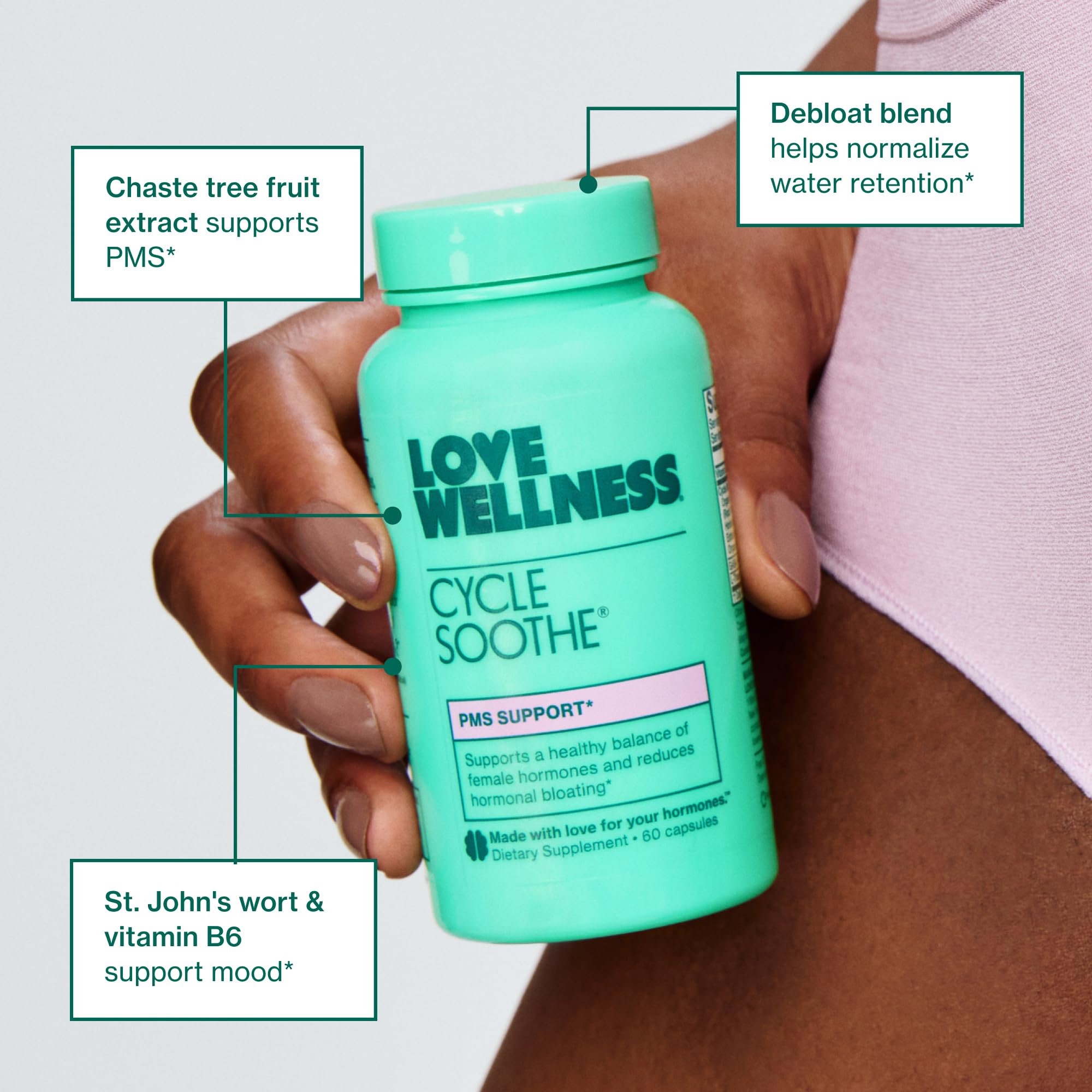 Love Wellness Cycle Soothe Supplement | Promotes a Happy Mood | Helps with PMS Hormones, Stress Relief, & Improves Mood | 60 Capsules Love Wellness buy supplements canada