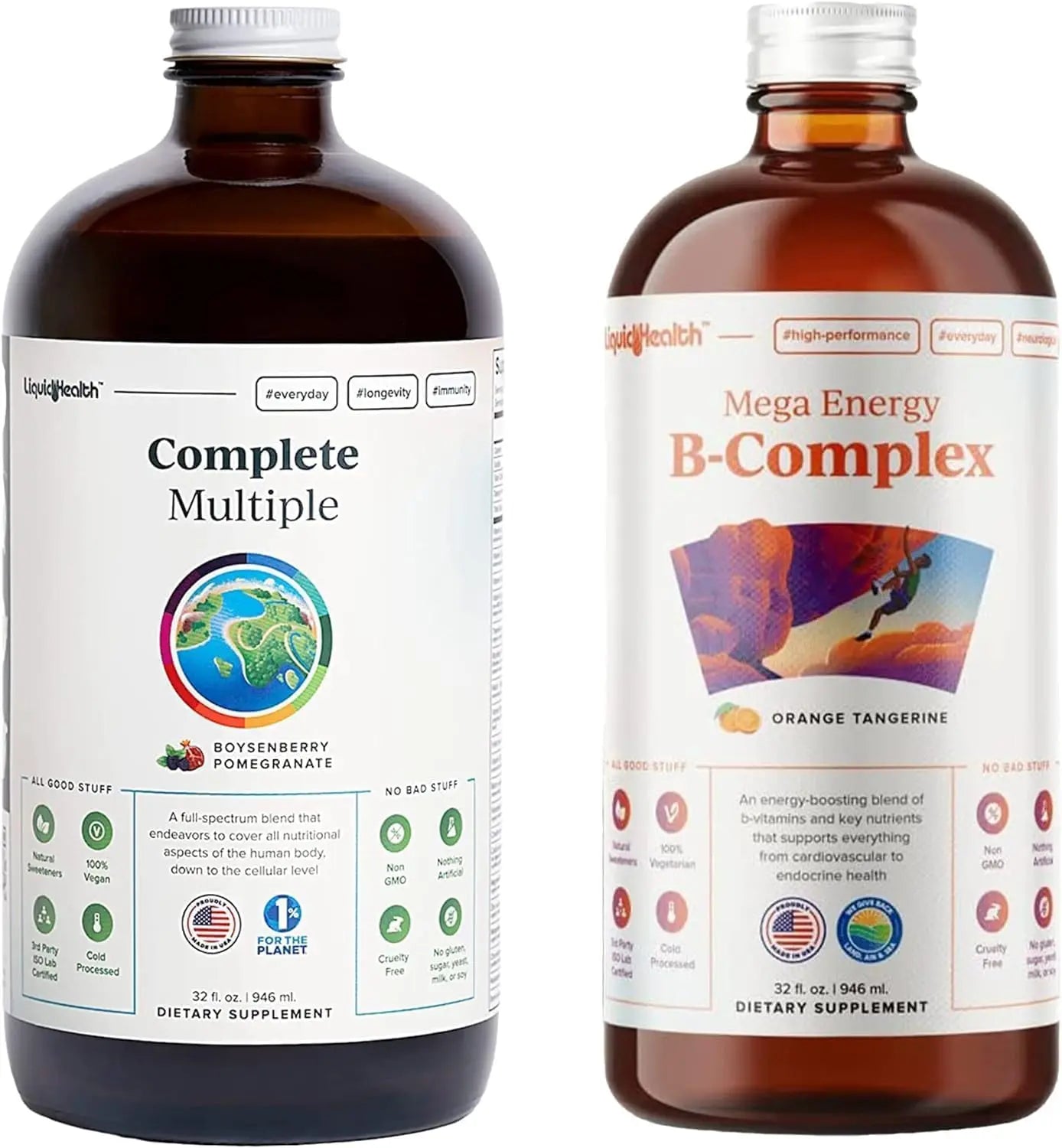 LIQUIDHEALTH Complete Multiple & Mega Energy B-Complex Daily Liquid Vitamins Bundle for Adults - Immune System Support, Increase Energy, Gut & Heart Health LIQUIDHEALTH buy supplements canada