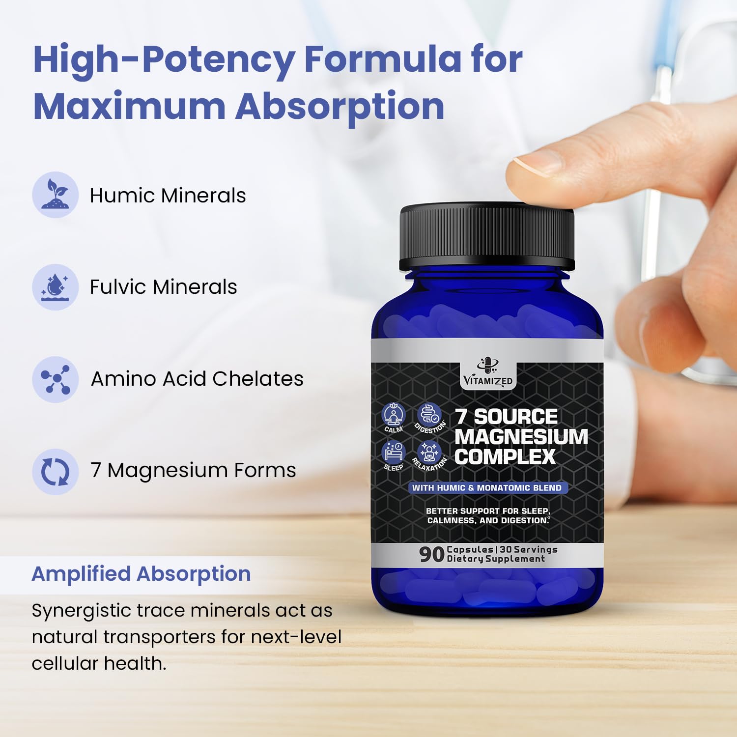 Magnesium Complex for Sleep, Relaxation, Digestion & Calm – Magnesium Glycinate, Citrate, Bisglycinate, Carbonate, Malate, Orotate, Taurate, + Humic/Fulvic for High Absorption - 90 ct. VITAMIZED buy supplements canada