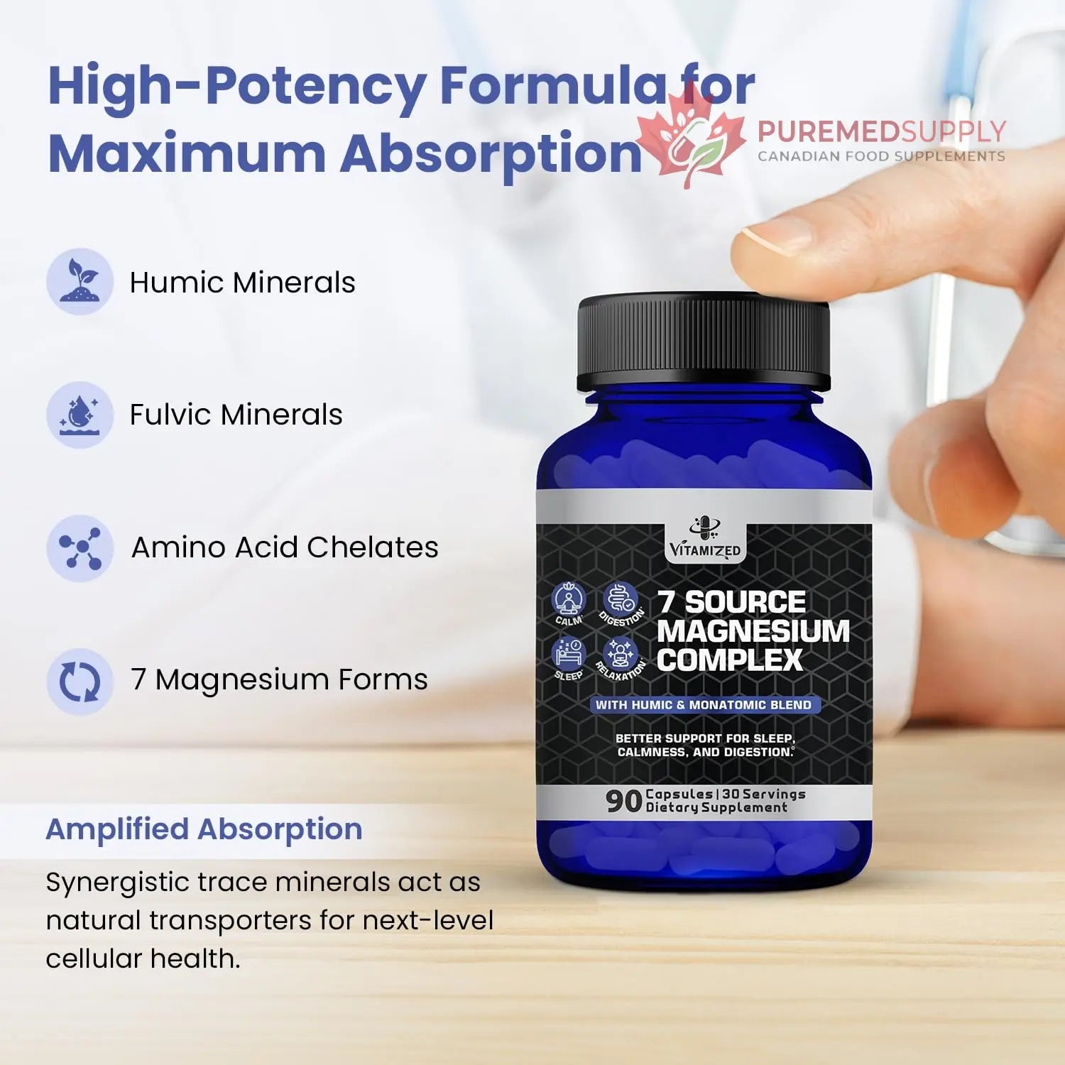 Magnesium Complex for Sleep, Relaxation, Digestion & Calm – Magnesium Glycinate, Citrate, Bisglycinate, Carbonate, Malate, Orotate, Taurate, + Humic/Fulvic for High Absorption - 90 ct. VITAMIZED buy supplements canada