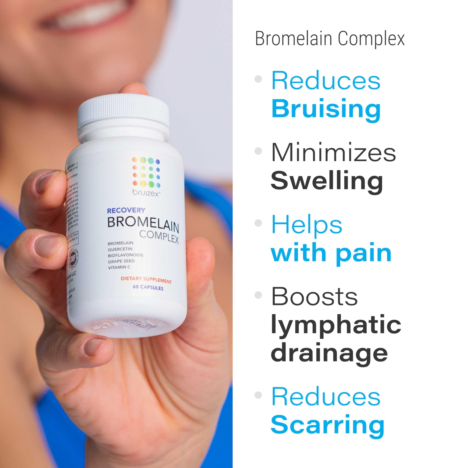 Bruizex Bromelain & Quercetin Recovery Complex - Post Surgery Recovery Bruising, Swelling Relief, Lymphatic Drainage - Post 360 lipo, BBL, Liposuction, Tummy Tuck - Non GMO - 60 Capsules Bruizex buy supplements canada