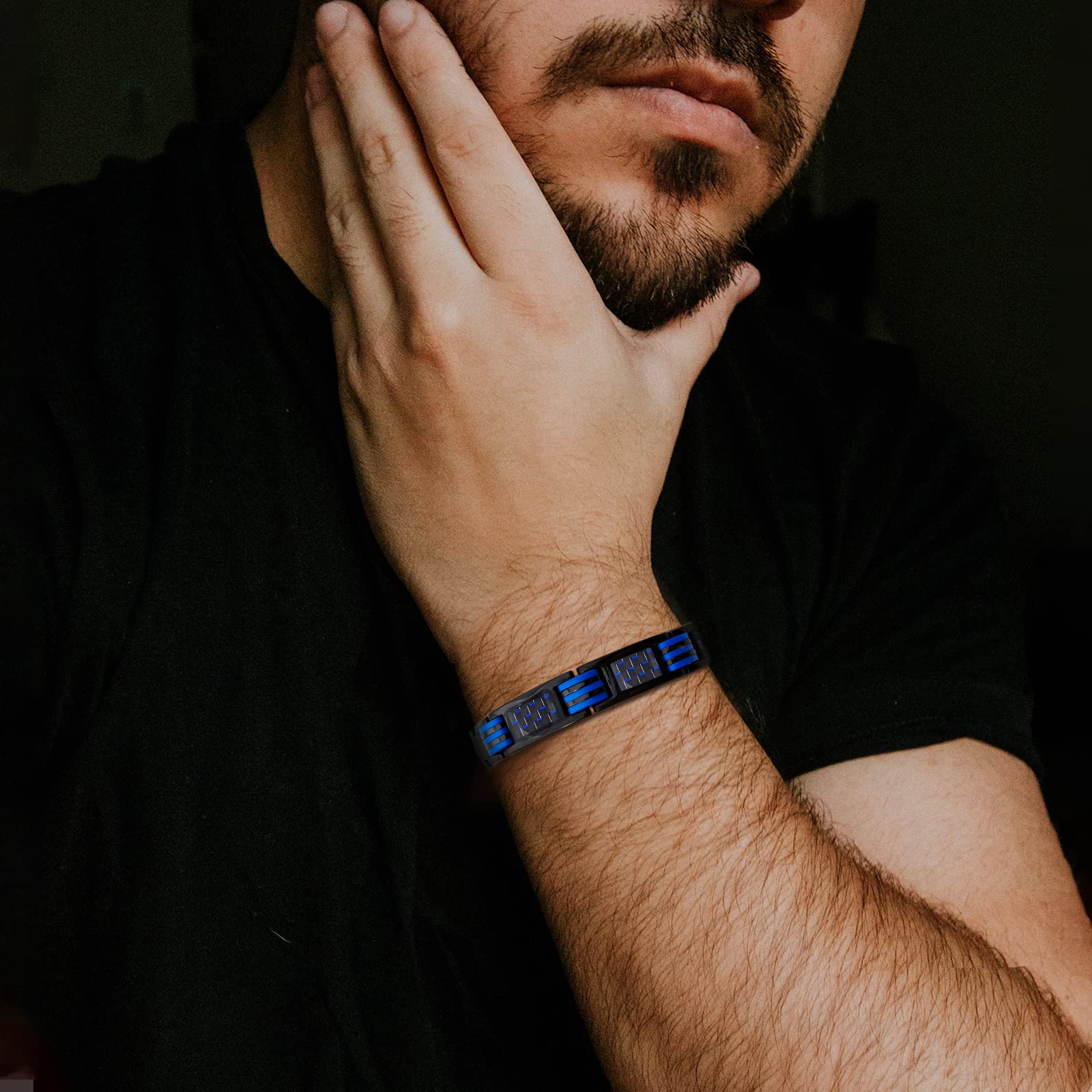 JEROOT Magnetic Bracelets for Men, Blue Carbon Fiber Pure Titanium Magnetic Bracelet JEROOT buy supplements canada
