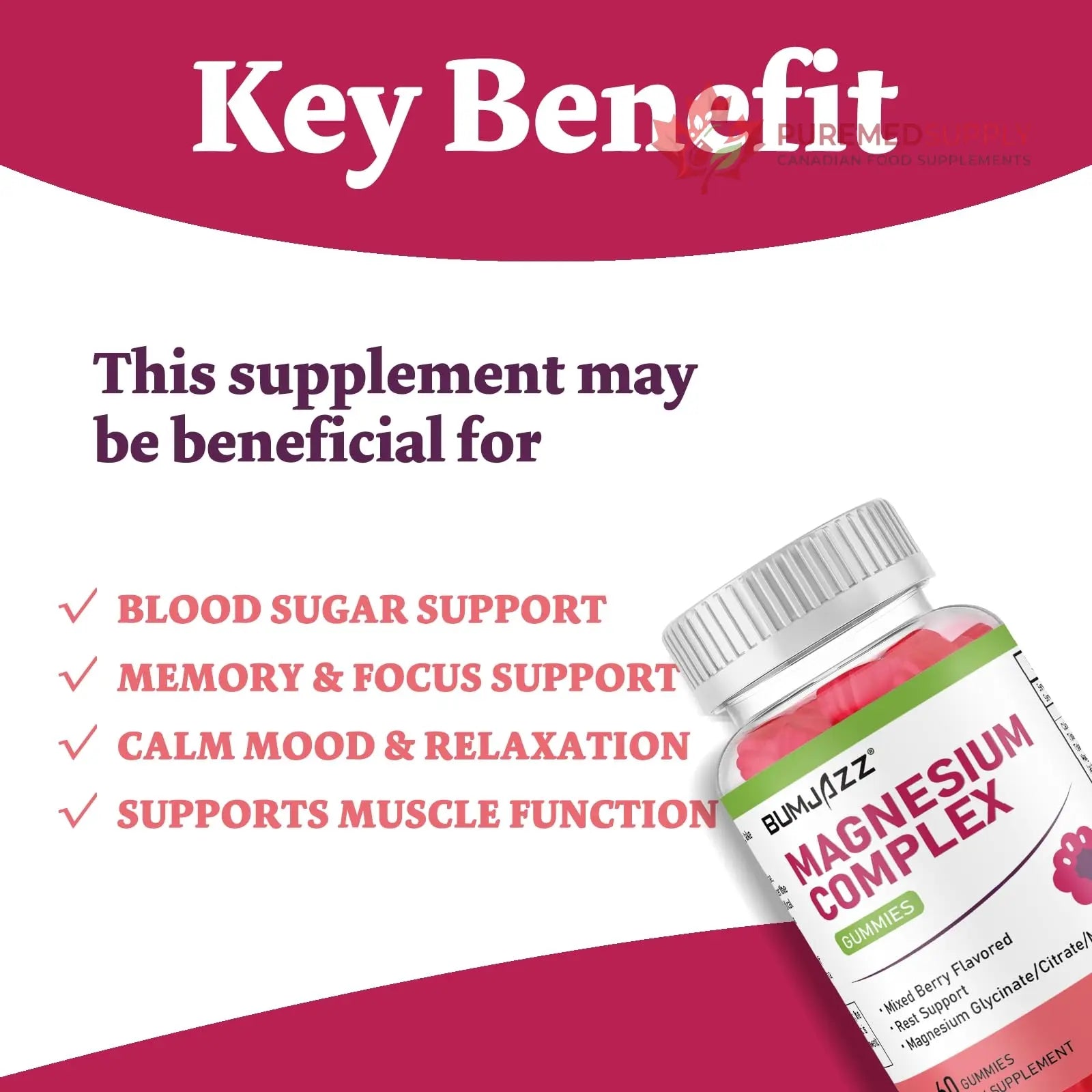 Magnesium Complex Gummies 800mg - 60 Counts Magnesium Glycinate&Citrate&Malate Gummy for Rest Muscle Function Bumjazz buy supplements canada
