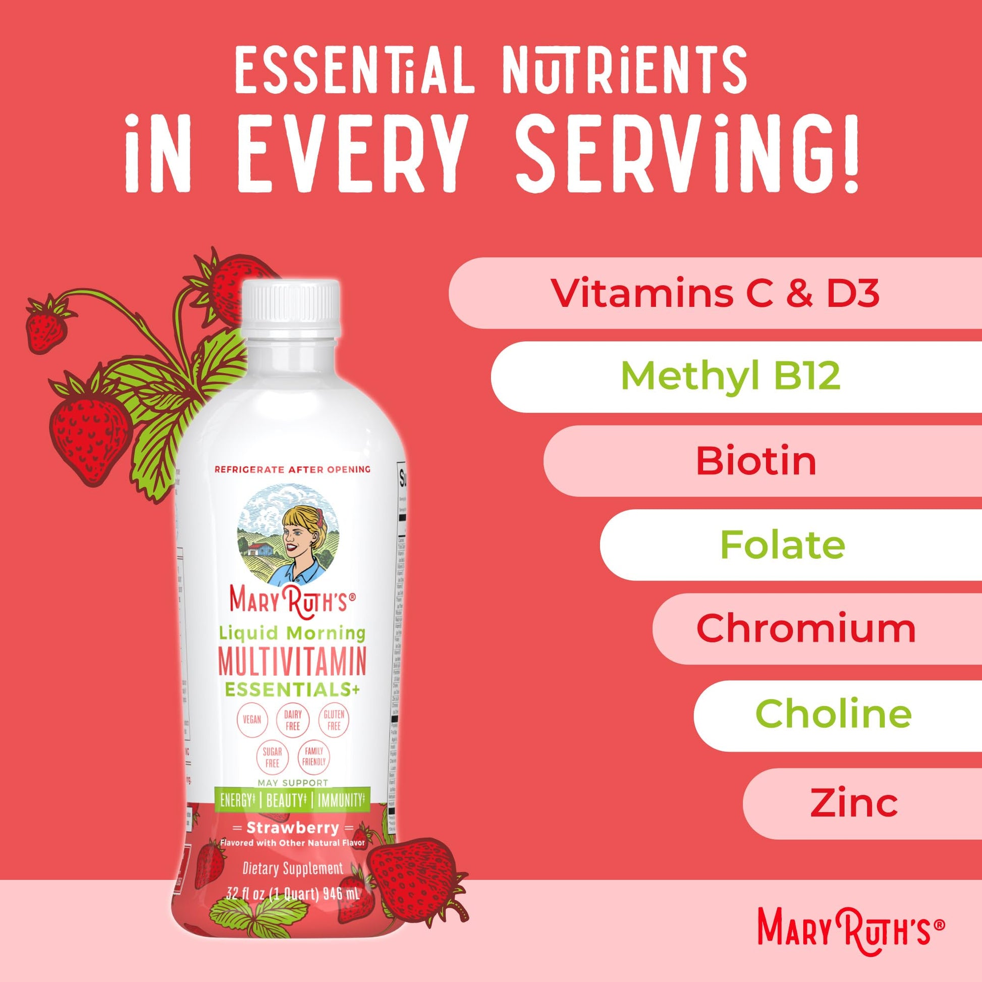 MaryRuth's Liquid Morning Multivitamin Essentials+ | Vitamin A C D E B6 B12 K2 Biotin Zinc | Mens Womens Multivitamin | Immune Support | Beauty | Sugar Free | Vitamins for Ages 1+ | Vegan | 32 Fl Oz MARYRUTH'S buy supplements canada