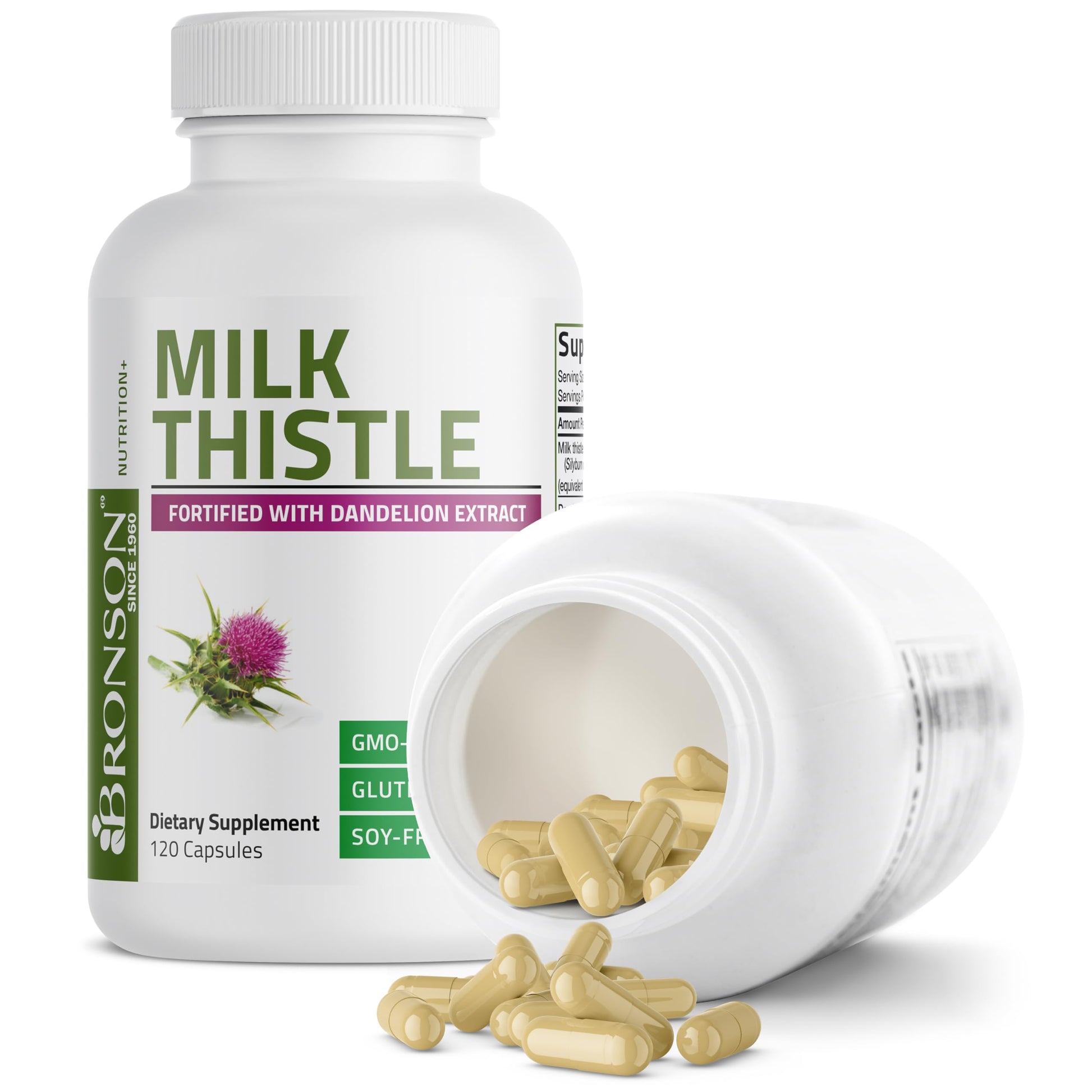 Bronson Milk Thistle Silymarin Marianum & Dandelion Extract Liver Health Support, Antioxidant Support, Detox, 120 Capsules Bronson buy supplements canada