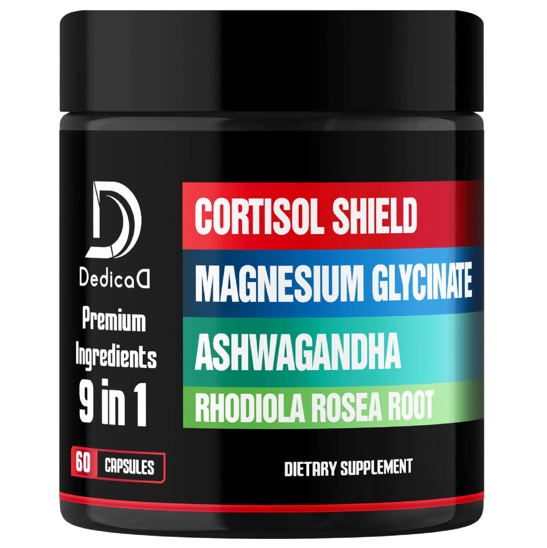 DEDICAD 9in1 Cortisol Shield - Magnesium Glycinate & Ashwagandha with Rhodiola, Phosphatidylserine, Passion Flower, L-Theanine, Apigenin, Licorice, Magnolia - Rest Well & Mood Balance - 60 Count DEDICAD buy supplements canada