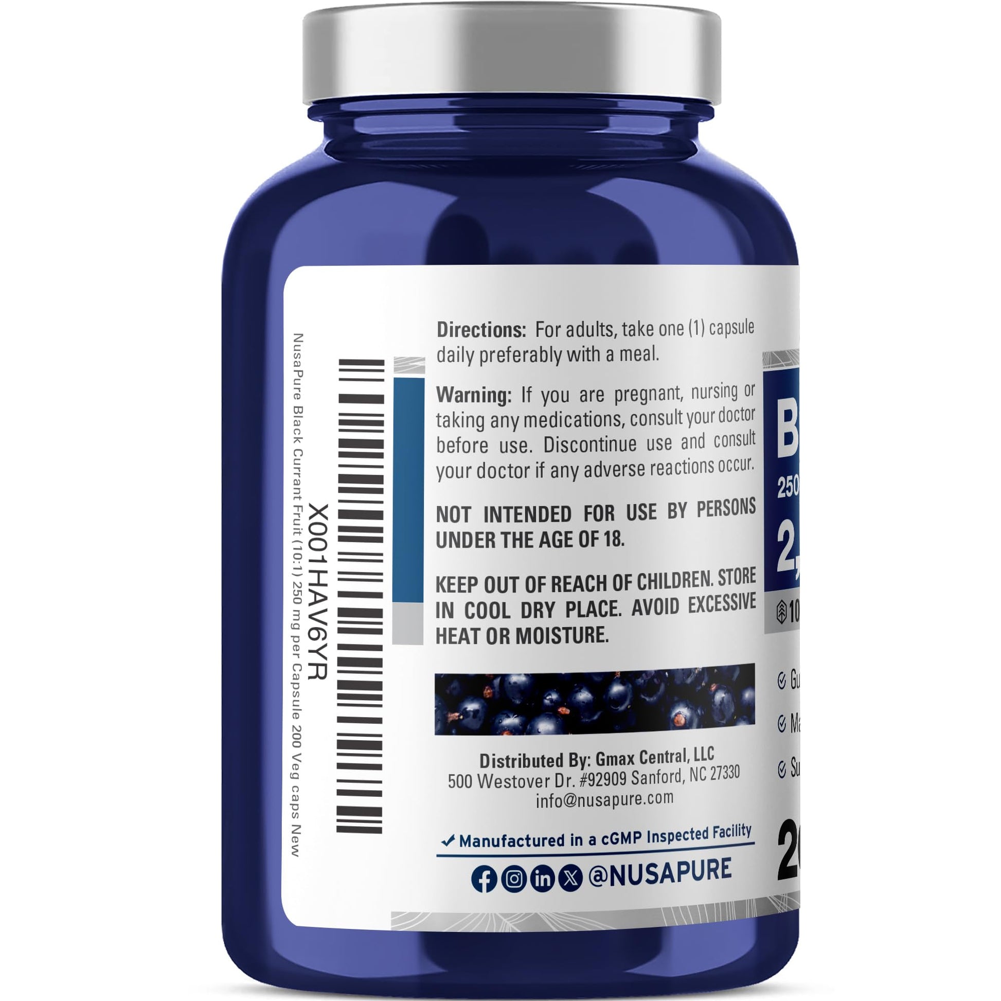 NusaPure Black Currant 10:1 Extract, 250 mg Equivalent to 2,500mg, per Veg Caps 200 Vegan, Non-GMO NusaPure buy supplements canada
