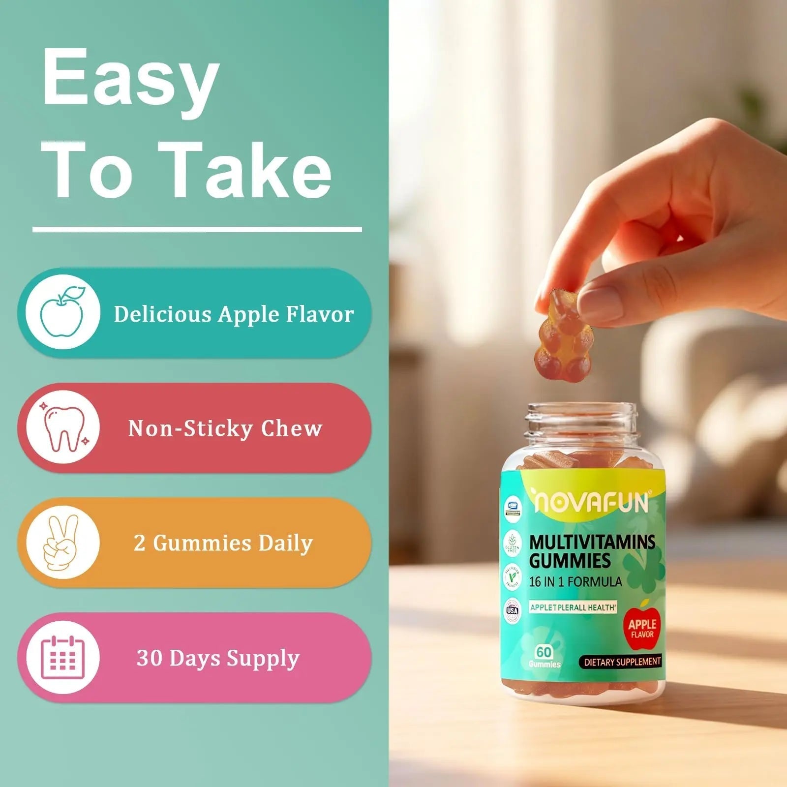 Novafun Multivitamin Gummies,16-in-1 Multi Vitamin Supplements for Women, Men & Kids, Essential Vitamins & Minerals Novafun buy supplements canada