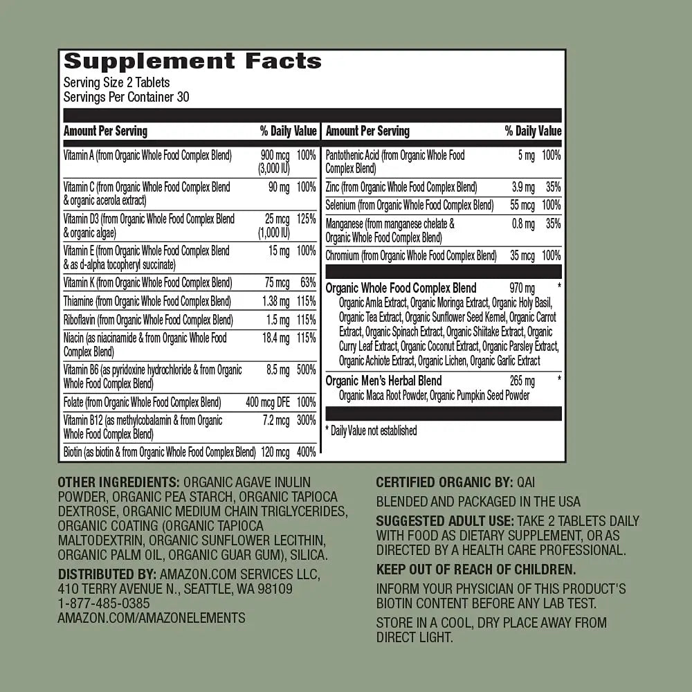 Amazon Elements Organic Whole Food Men's Multi, 60 tablets Amazon Elements buy supplements canada