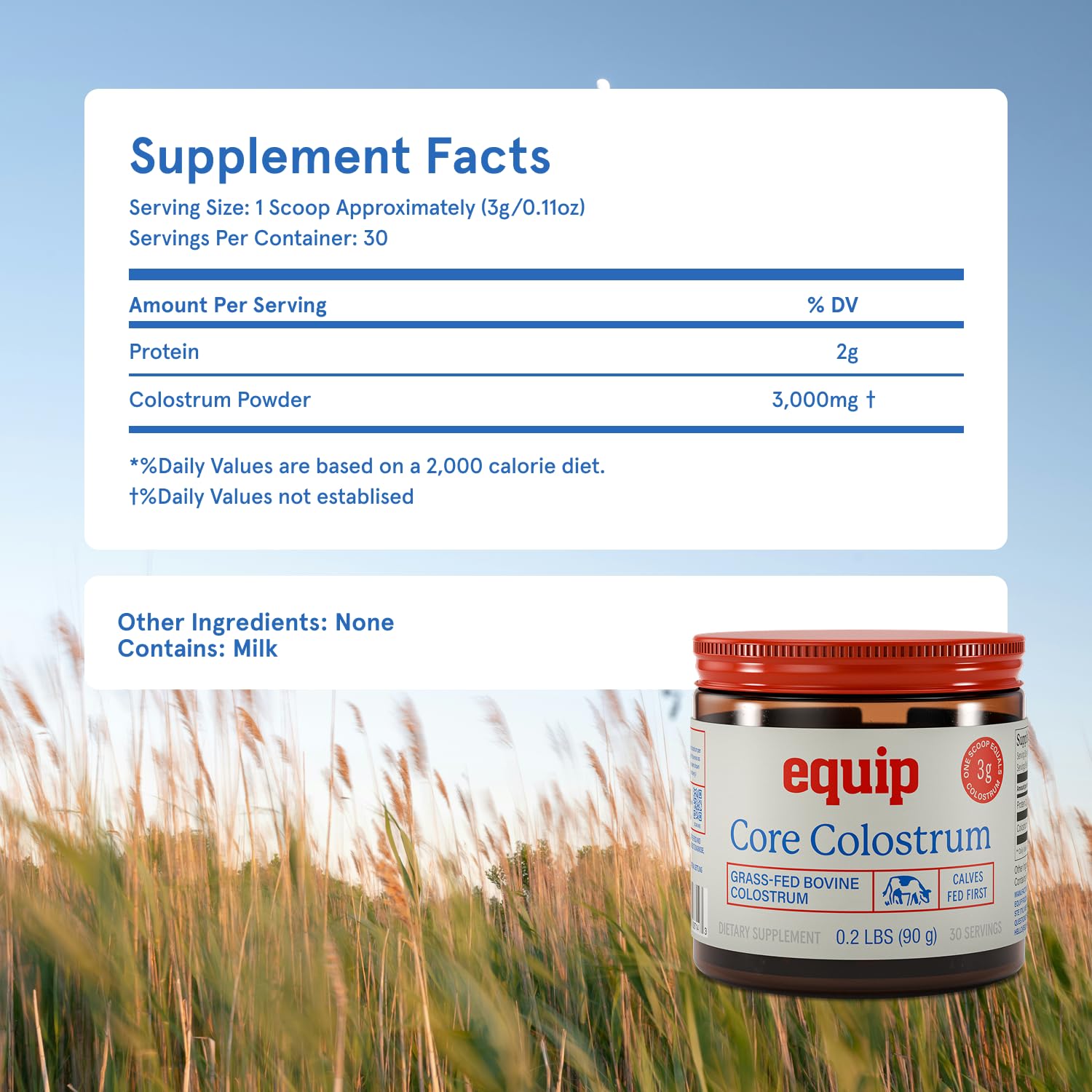Equip Foods Core Bovine Colostrum Powder - 3,000mg Grass Fed Colostrum Supplement - Gut Health, Immunity, Recovery Lactoferrin Supplements - Keto Friendly Bovine Colostrum, 30 Servings, Unflavored Equip buy supplements canada