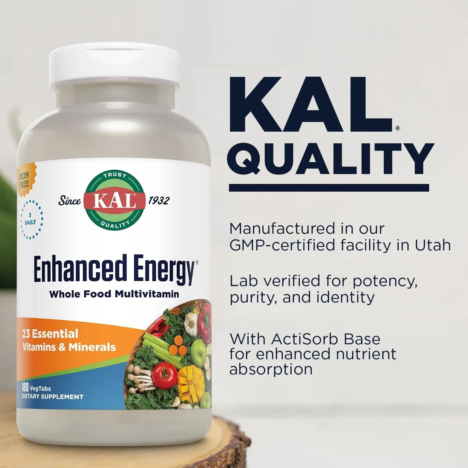 KAL® Enhanced Energy Multivitamin | Whole Food Based Vitamins & Minerals w/ Antioxidants, Digestive Enzymes & Natural Carotenoids | 180 Capsules KAL buy supplements canada