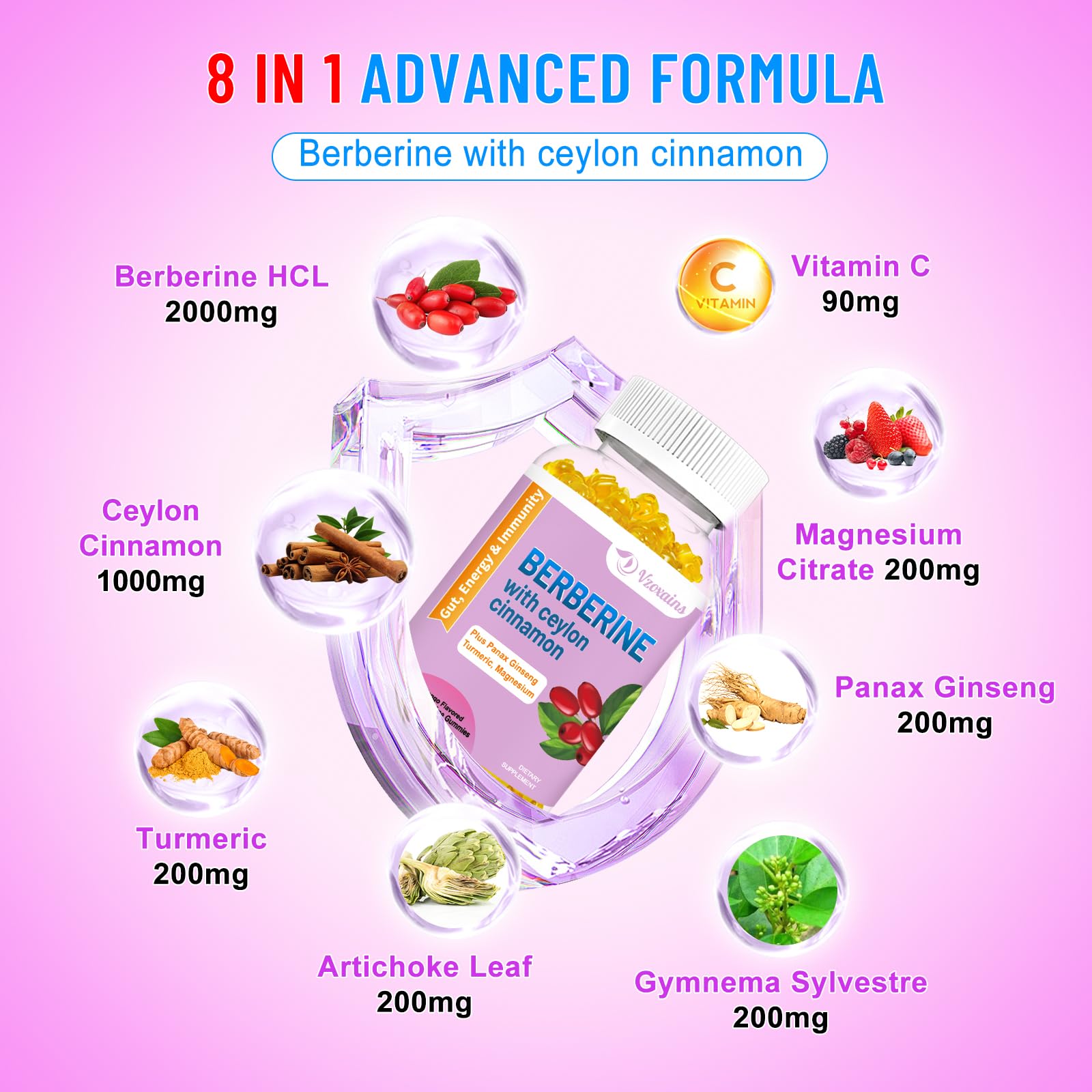2 Pack Berberine with Ceylon Cinnamon Gummies, 2000mg High Potency Berberine HCI VZOXAINS buy supplements canada