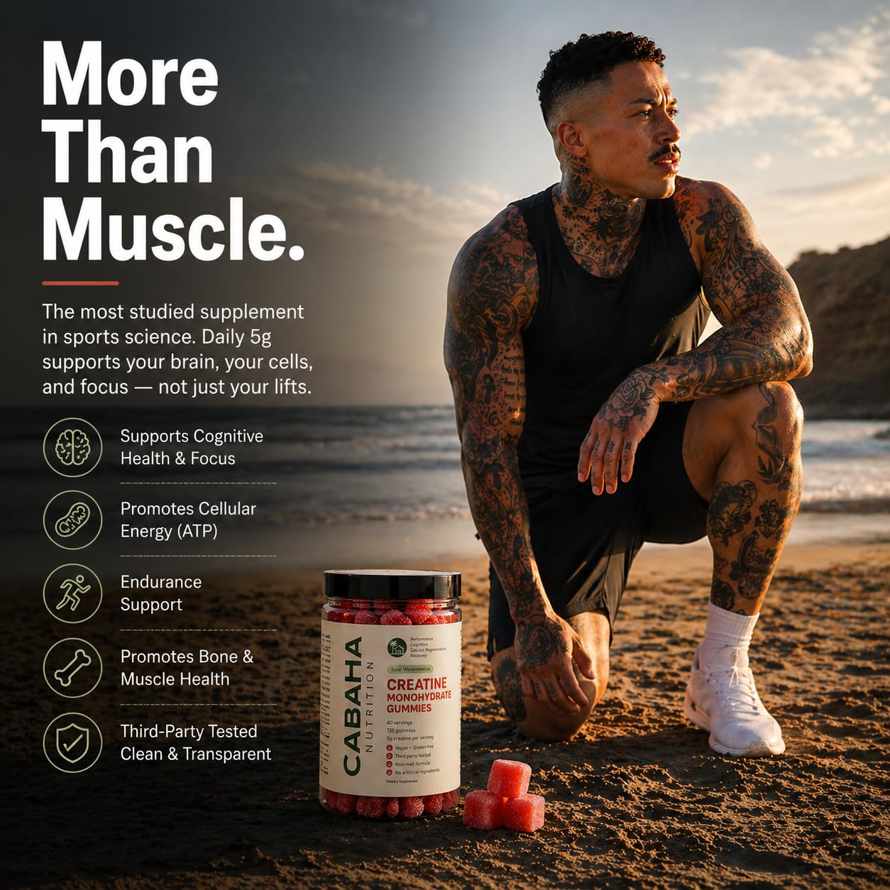 Creatine Monohydrate Gummies 5g - Only 2g Sugar, Made in USA - Sour Watermelon Flavor - Vegan & 3rd Party Tested - Pre & Post Workout Supplement for Women and Men (120 Count, 40 Servings) Cabana Nutrition buy supplements canada