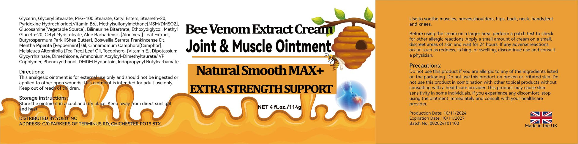 WONDROUSZ Bee Venom Joint Cream, Extra Strength Muscle & Bone Soothing Ointment, for Shoulder, Back, Neck, Hands, Feet, Leg, Knees, Ankle, Arthritis, Meniscus, for Adults, Seniors WONDROUSZ buy supplements canada