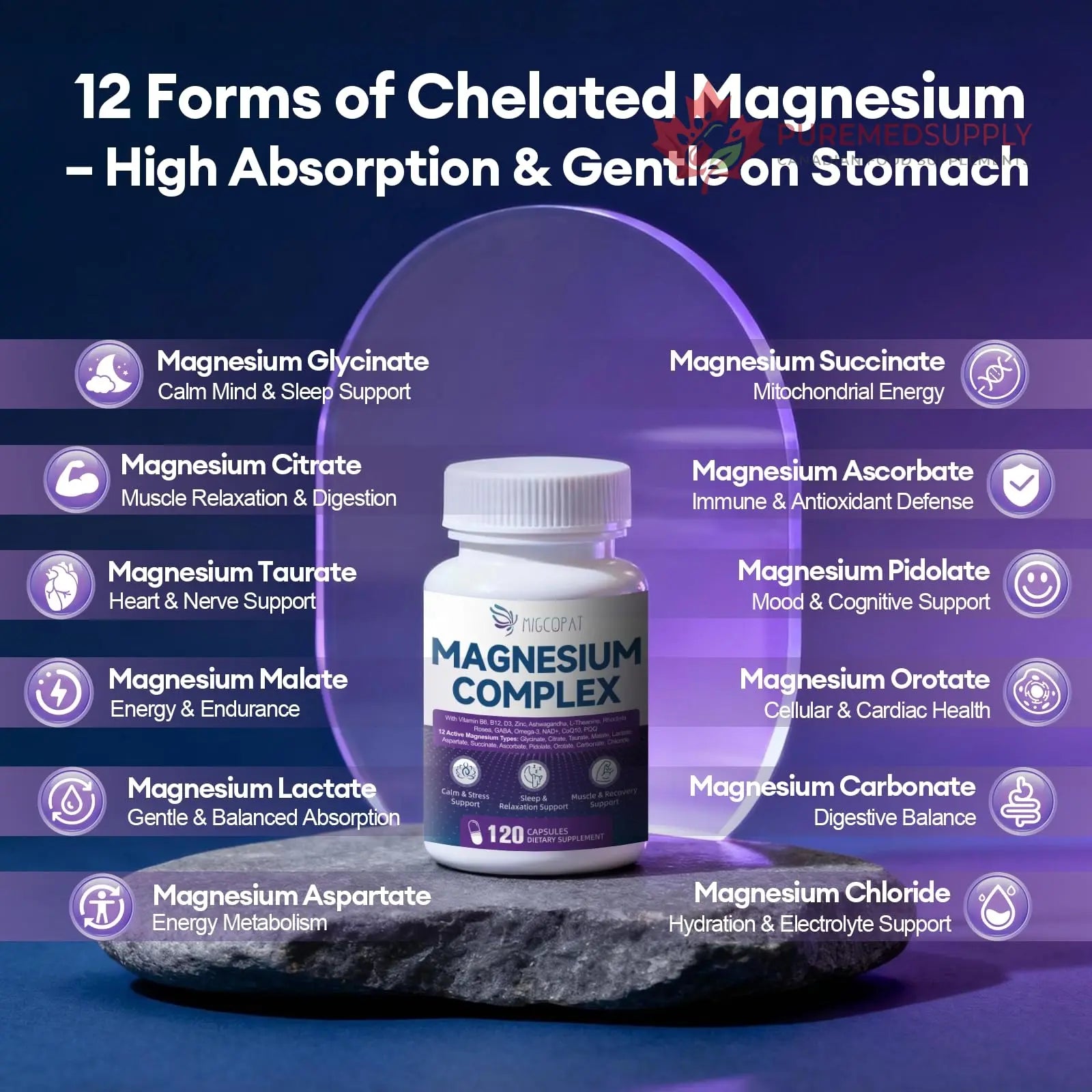 Migcopat Magnesium Complex w/Magnesium Glycinate, Malate, Citrate | 24-in-1 Magnesium Supplement w/Ashwagandha, L-Theanine & NAD+ | Supports Calm, Energy, Muscle & Sleep | Non-GMO, 120 Vegan Caps Migcopat buy supplements canada
