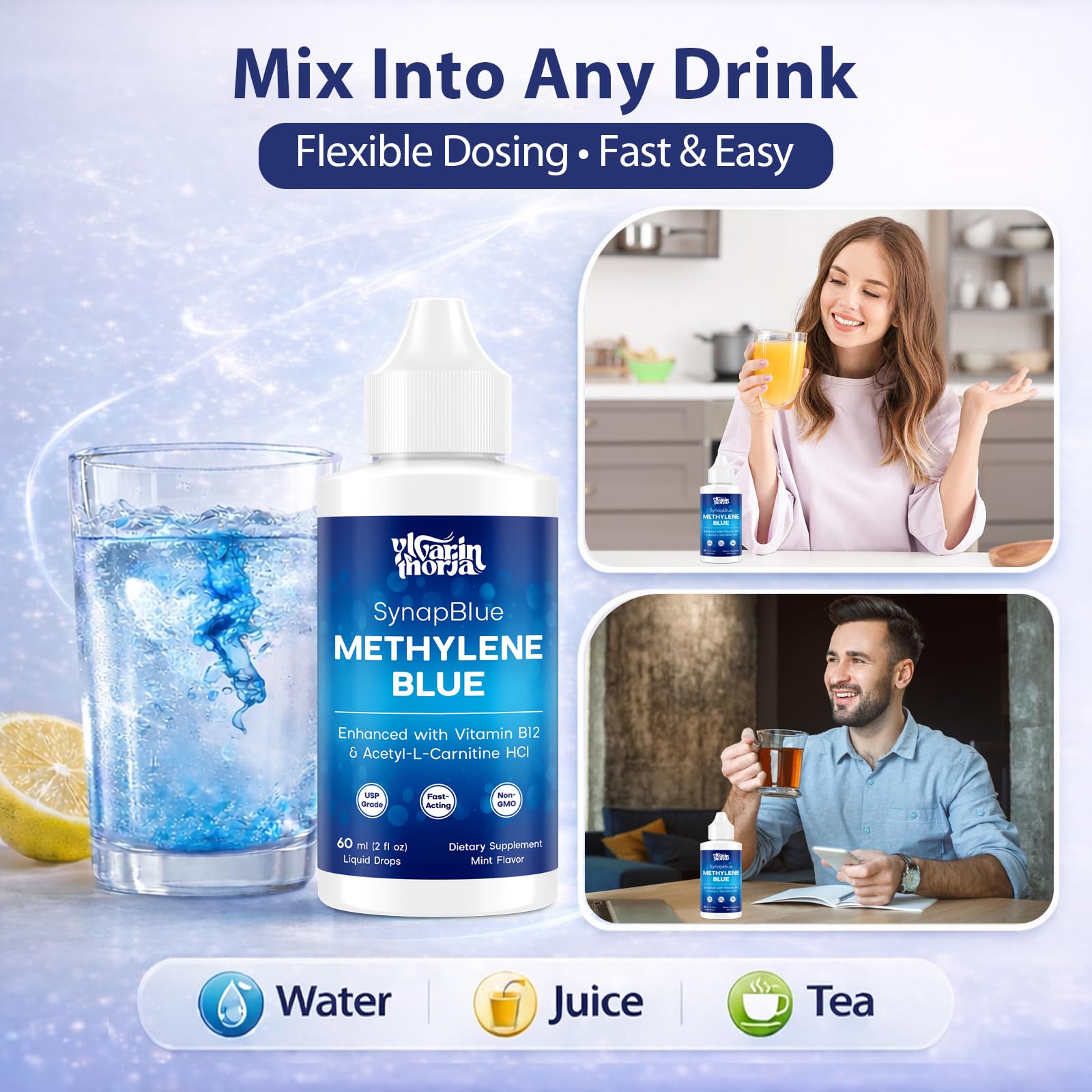 Methylene Blue Drops for Humans, 1% USP Grade – Dropper-Free No-Touch Bottle, Brain Supplement for Memory and Focus – Fast-Acting Nootropic with Methyl B12 & ALCAR – Caffeine-Free, Mint Flavor, 2oz YLVARIN THORIA buy supplements canada