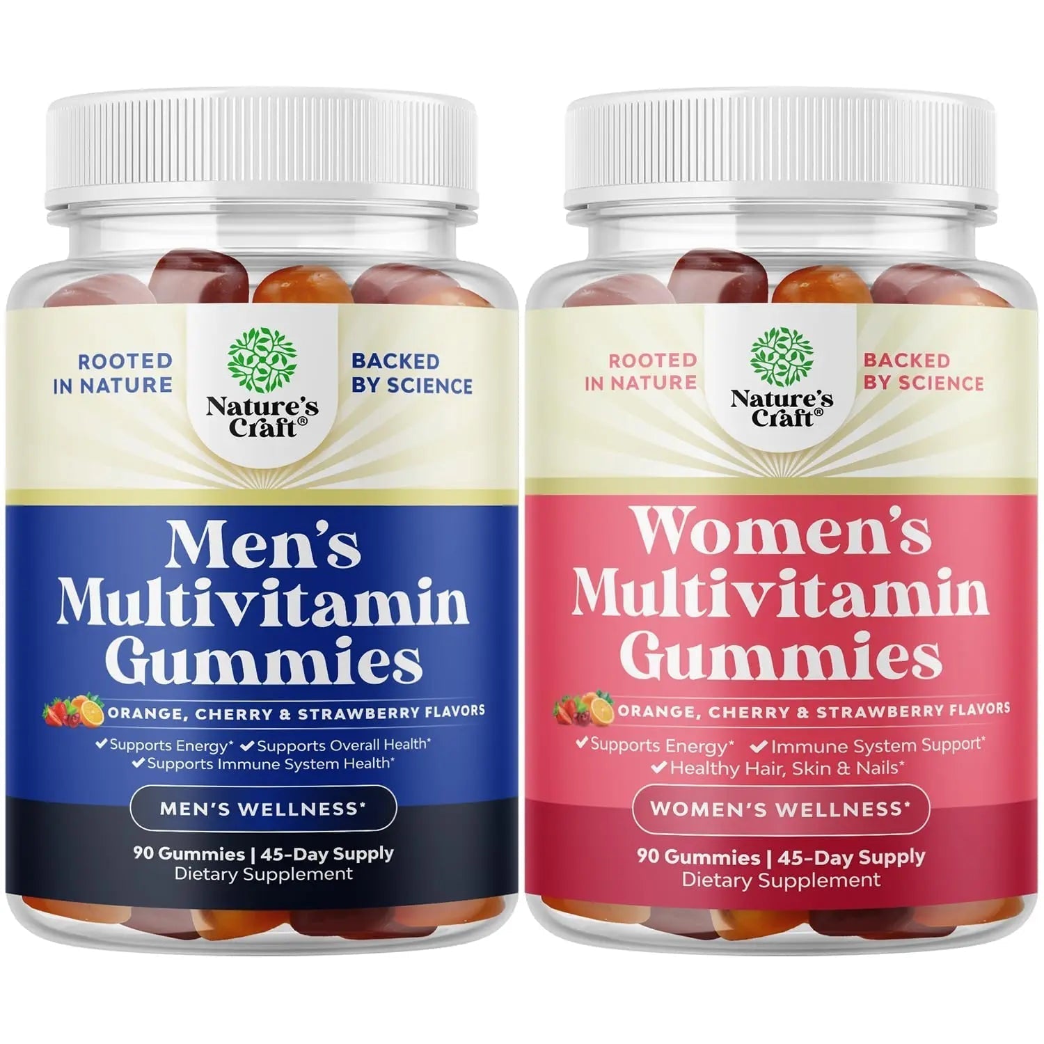 Bundle of Daily Mens Multivitamins Gummies with Zinc and Biotin for Energy and Immunity and Daily Multivitamin for Women Gummies - Gummy Vitamins for Health and Wellness Natures Craft buy supplements canada