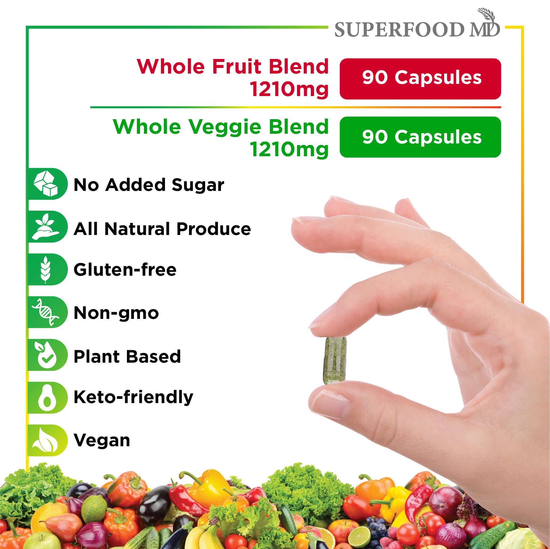 Superfood MD Fruits & Veggies Supplement - Whole Food Natural Superfoods - with Beta Carotene - Soy Free- 90 Count (Pack of 2) Superfood MD buy supplements canada