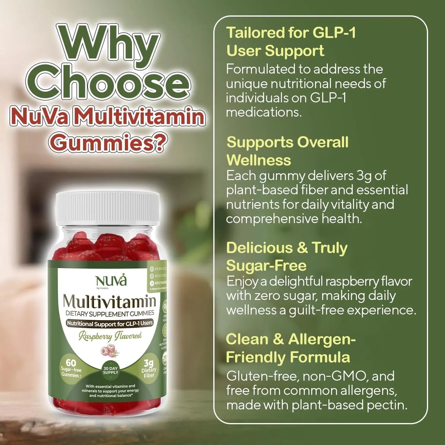 NuVa GLP-1 Support Multivitamin Gummies for Men & Women: Raspberry, Sugar-Free, 3g Fiber for Digestion & Gut Health NuVa buy supplements canada