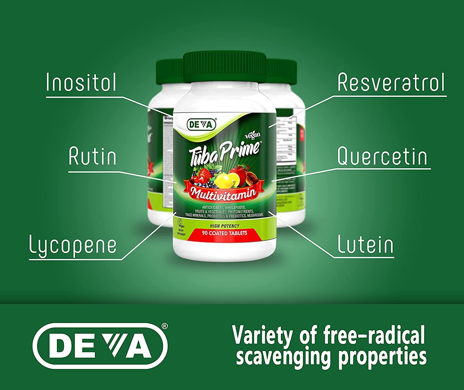 DEVA Tuba Prime Vegan Multivitamin Iron-Free High-Potency Vitamin & Mineral Dietary Supplement Antioxidants, Fruit & Veg Blend, Super Mushrooms, Probiotics, Prebiotics, Seeds, Herbs 90 Tabs 2-Pack DEVA buy supplements canada