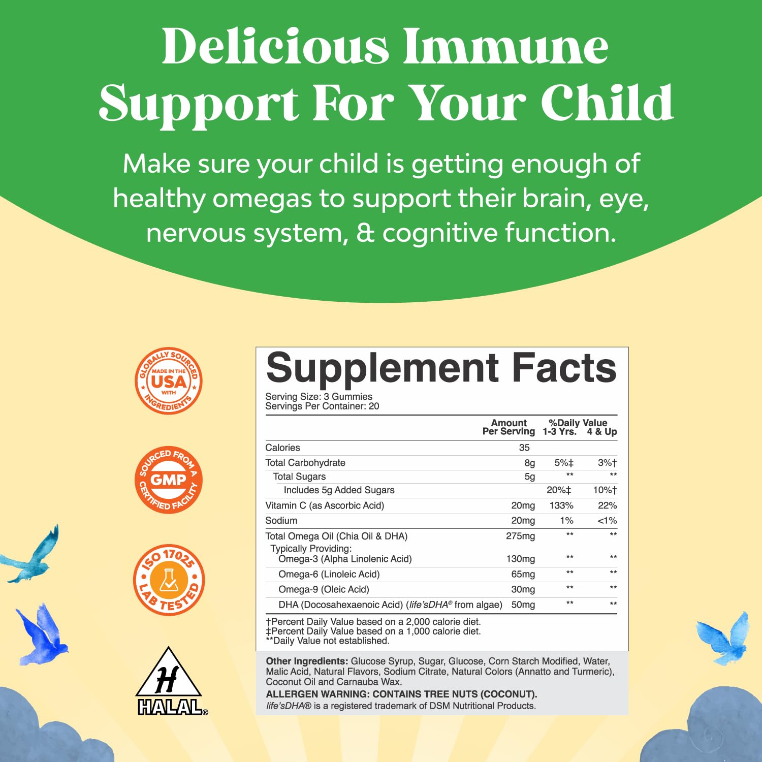 Bundle of Kids DHA Omega 3 Gummies - Fatty Acids Omega 3 6 9 for Brain Immune Strength Vision Focus Support and Liquid Multivitamin for Kids Immunity Support Natures Craft buy supplements canada