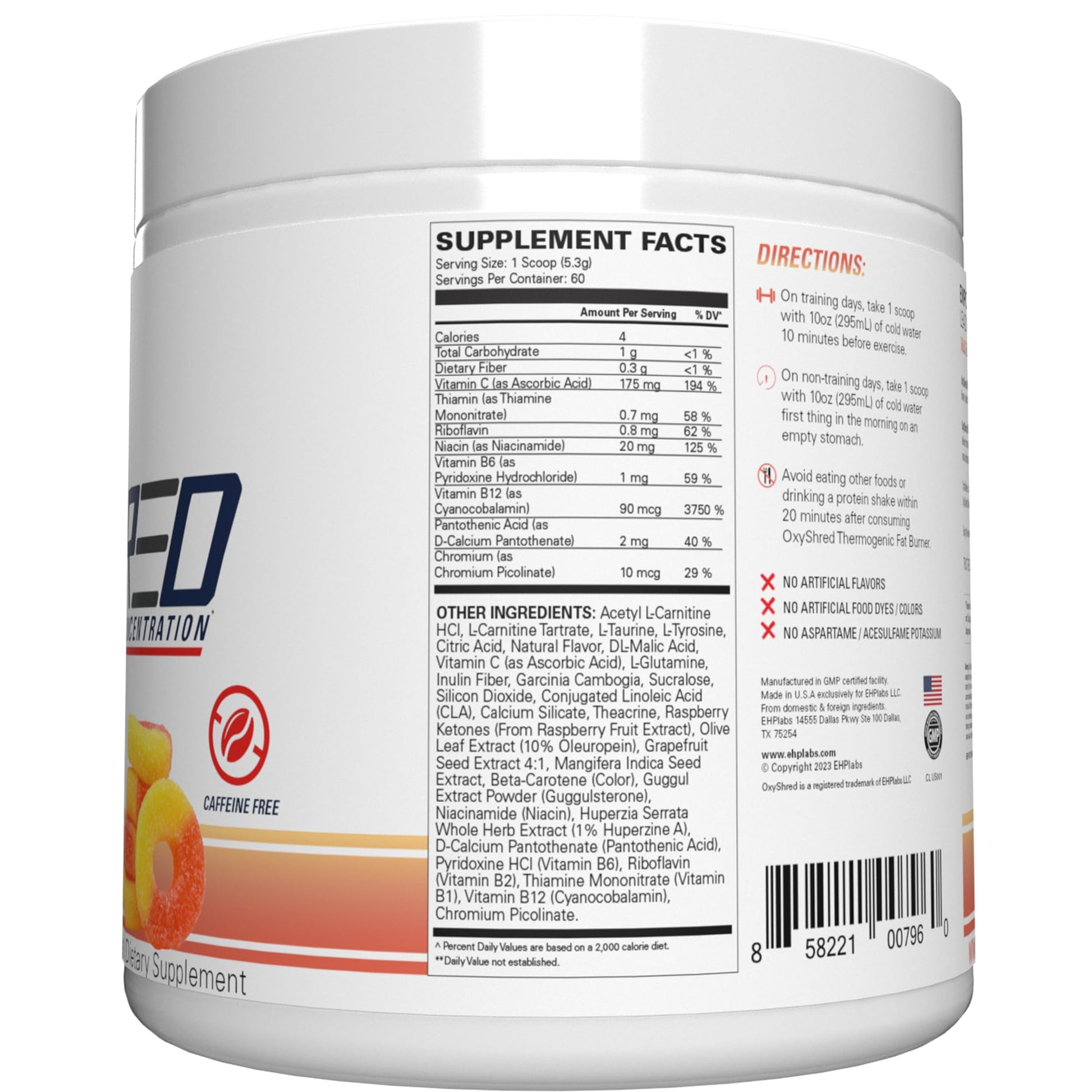 EHP Labs OxyShred Non Stimulant Pre Workout Powder - Stim Free Pre Workout, Caffeine Free Preworkout for Men & Women with L Glutamine & Acetyl L Carnitine - Peach, 60 Servings EHP Labs buy supplements canada